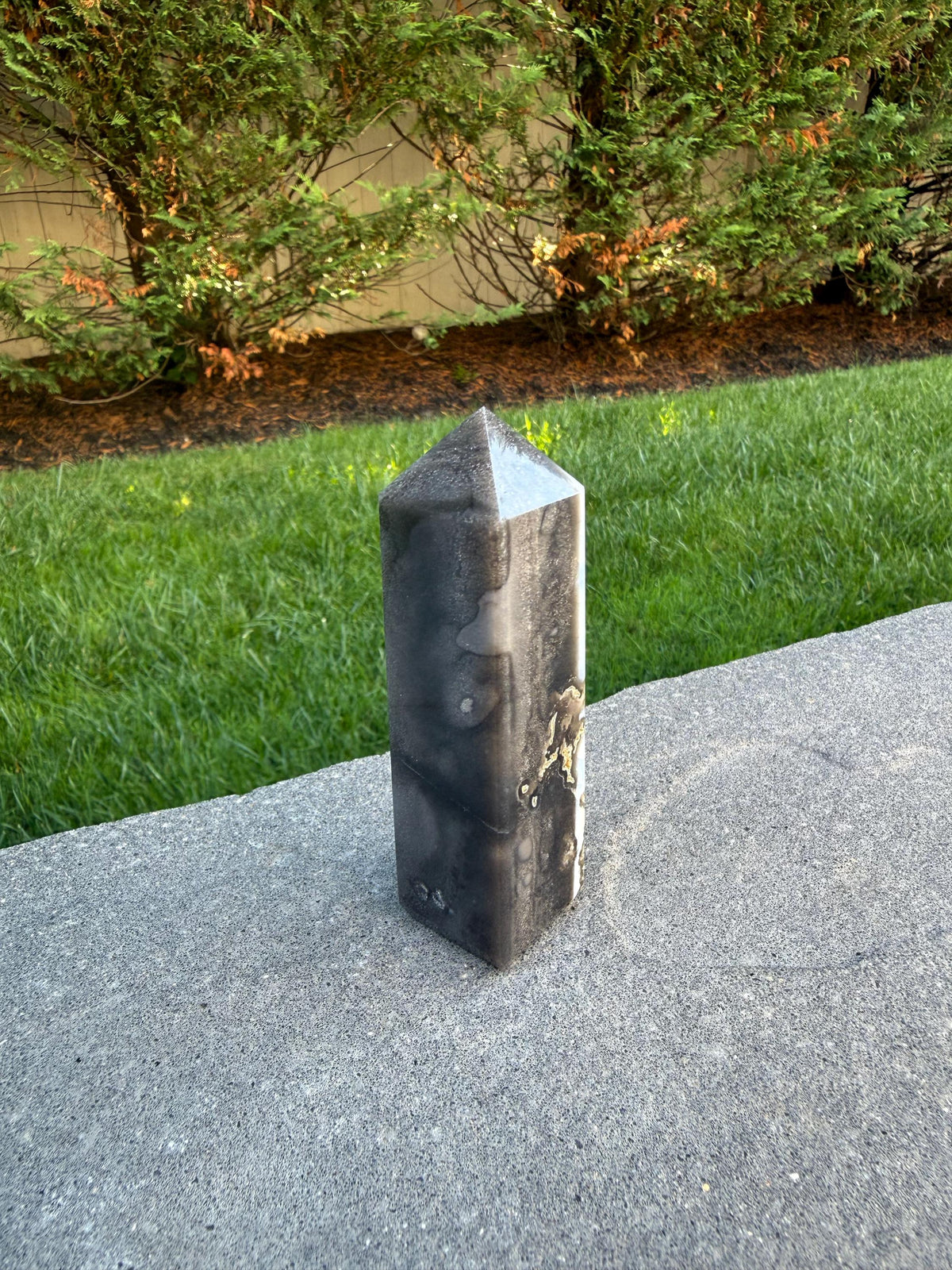 Owyhee Blue Opal Tower • Moss Agate Inclusions, Calming Crystal Point
