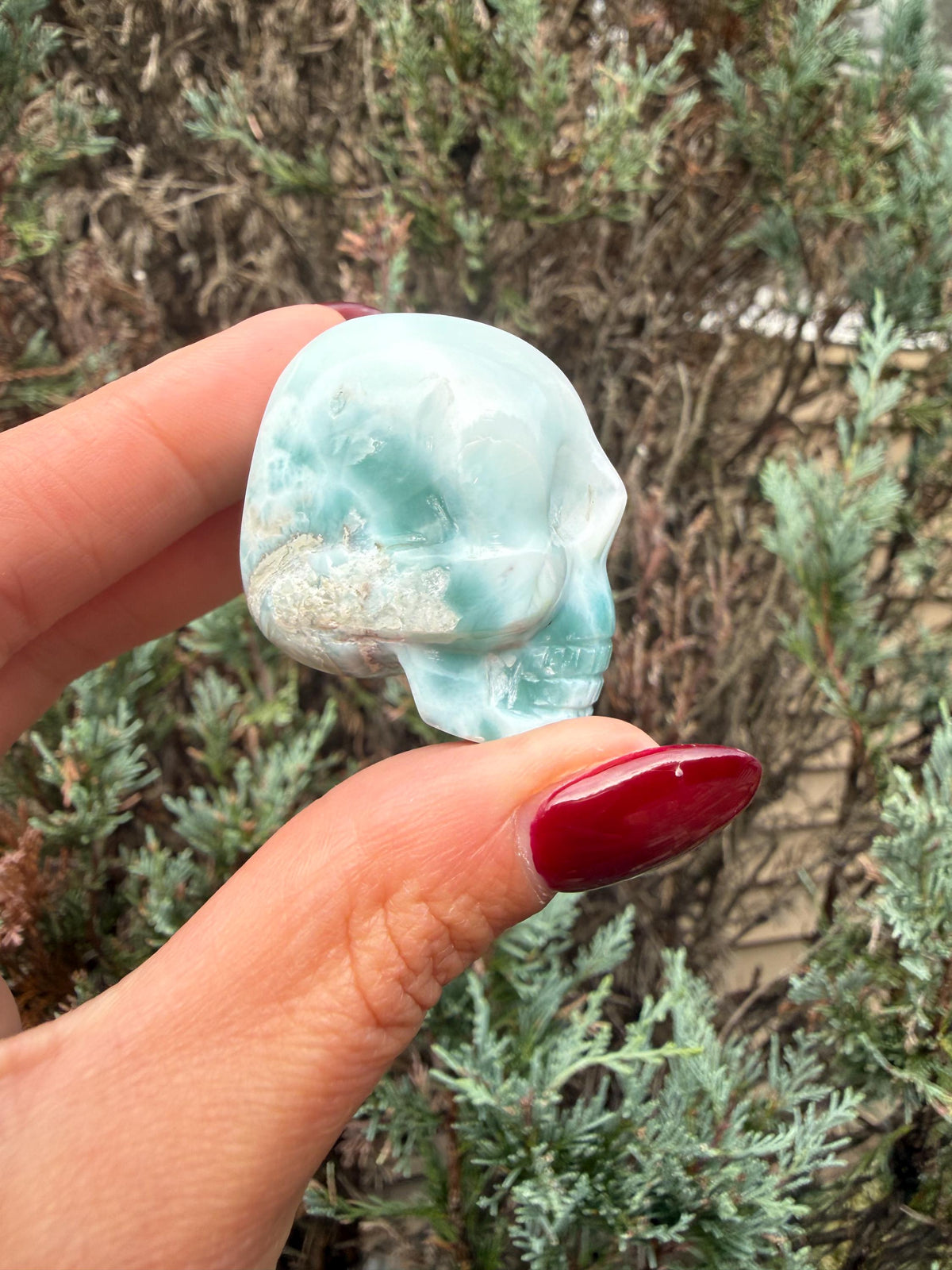 Larimar Skull Carving • Dominican Republic • Caribbean Blue Crystal Skull • Hand Carved Gemstone • Spiritual Decor