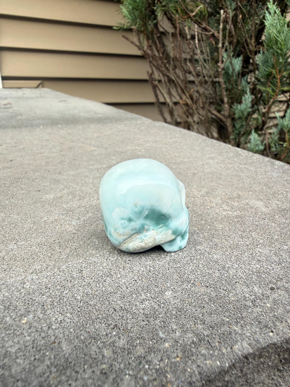 Larimar Skull Carving • Dominican Republic • Caribbean Blue Crystal Skull • Hand Carved Gemstone • Spiritual Decor