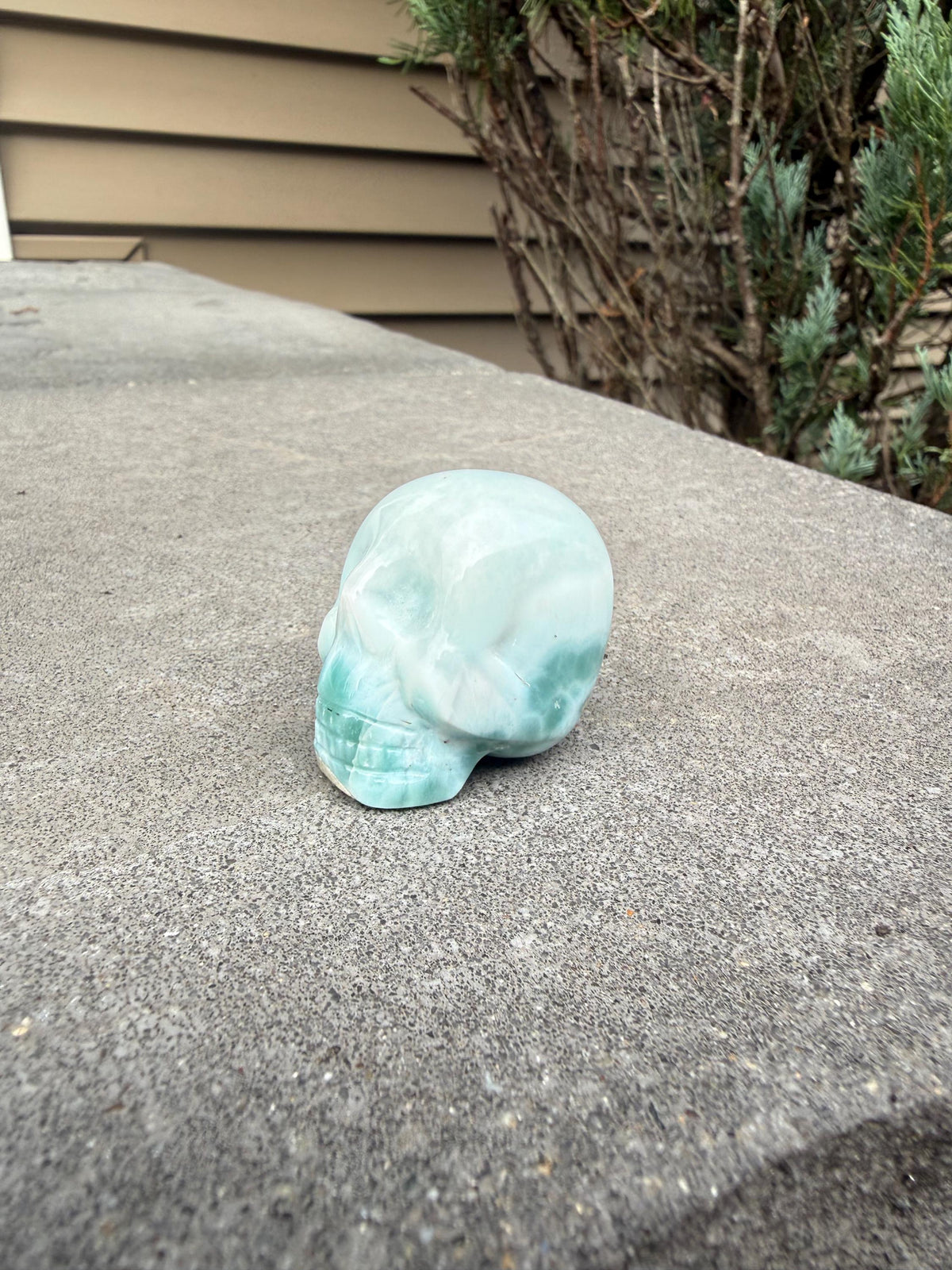 Larimar Skull Carving • Dominican Republic • Caribbean Blue Crystal Skull • Hand Carved Gemstone • Spiritual Decor