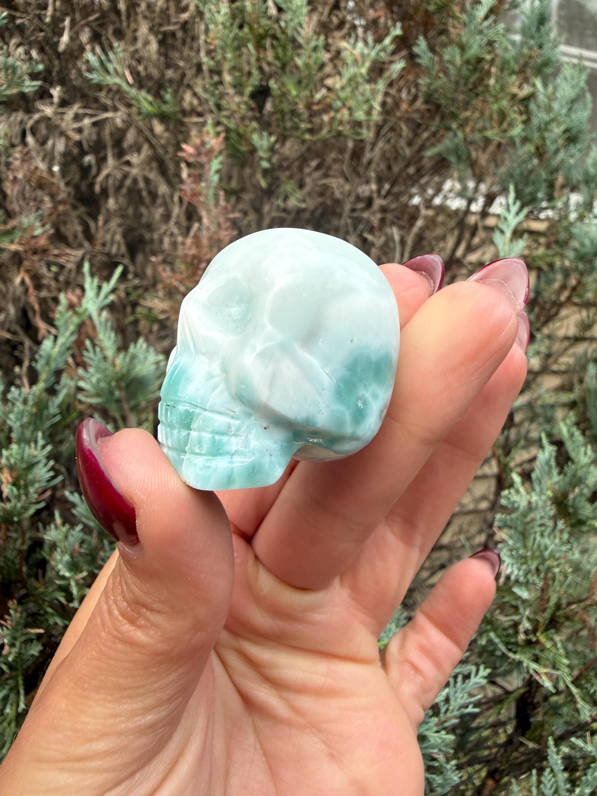Larimar Skull Carving • Dominican Republic • Caribbean Blue Crystal Skull • Hand Carved Gemstone • Spiritual Decor