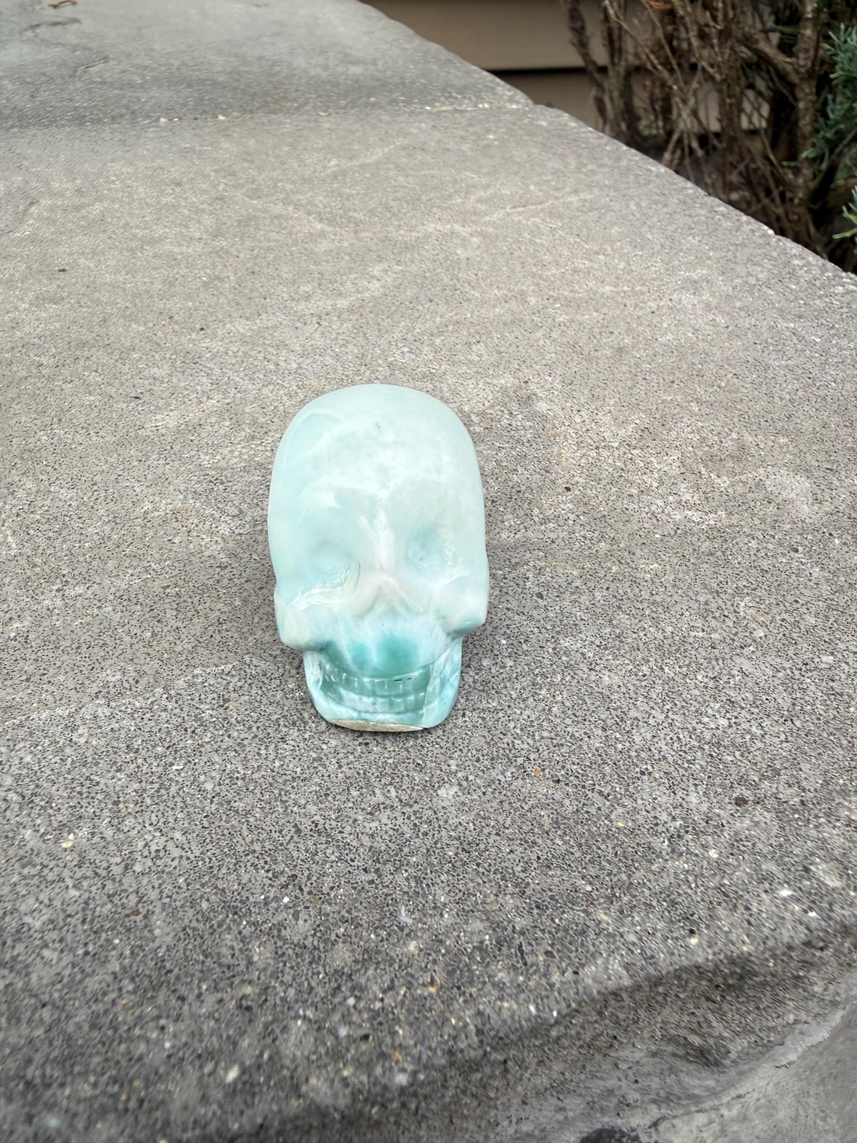 Larimar Skull Carving • Dominican Republic • Caribbean Blue Crystal Skull • Hand Carved Gemstone • Spiritual Decor