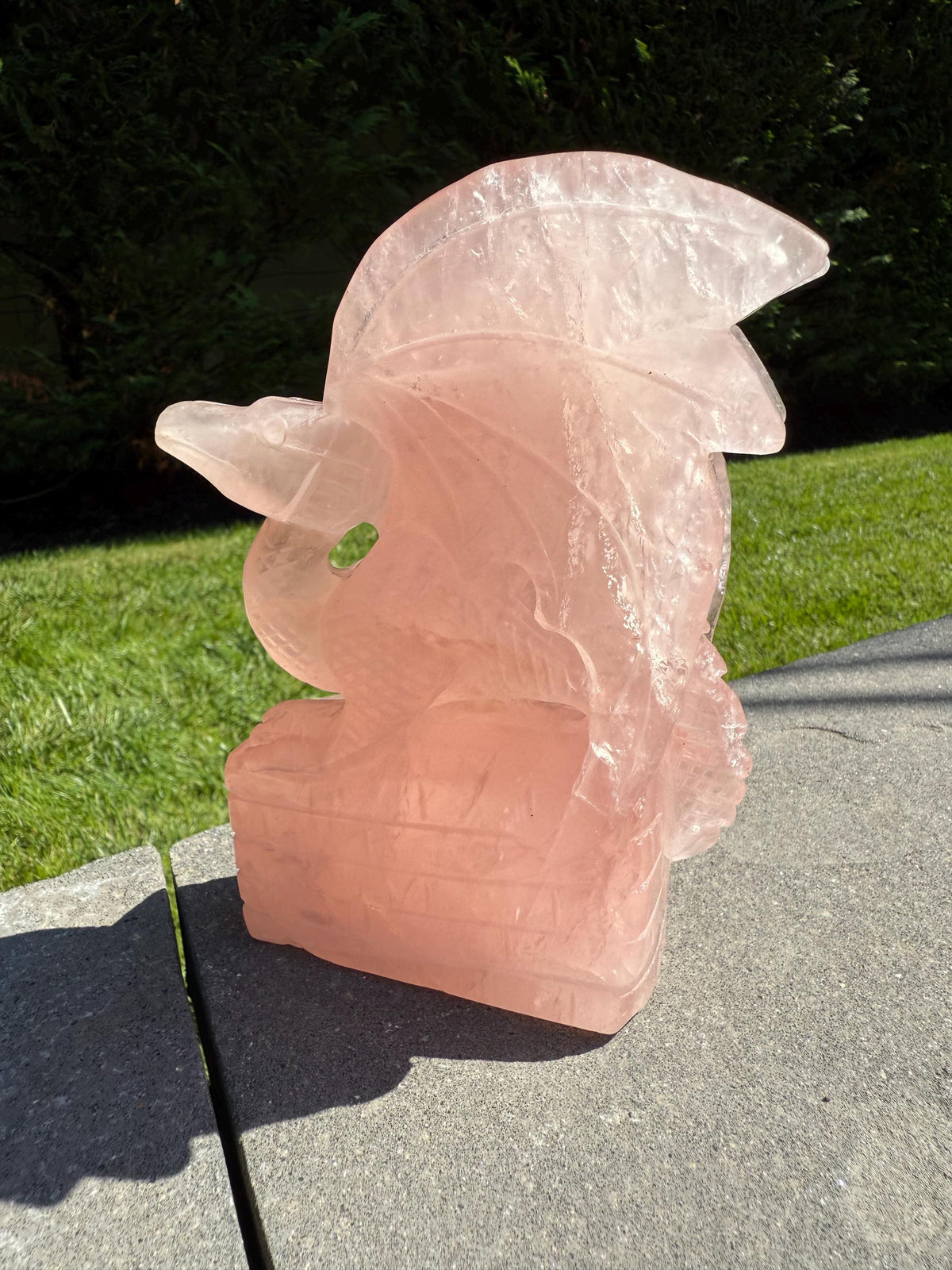 Large Rose Quartz Dragon Carving • Hand-Carved Crystal Guardian Sculpture