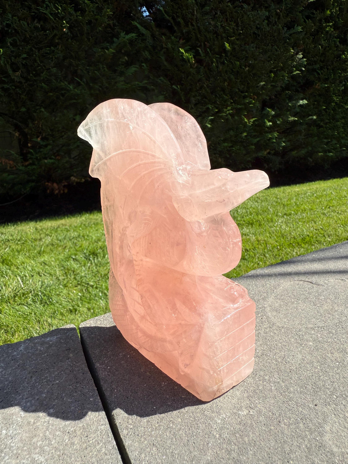 Large Rose Quartz Dragon Carving • Hand-Carved Crystal Guardian Sculpture