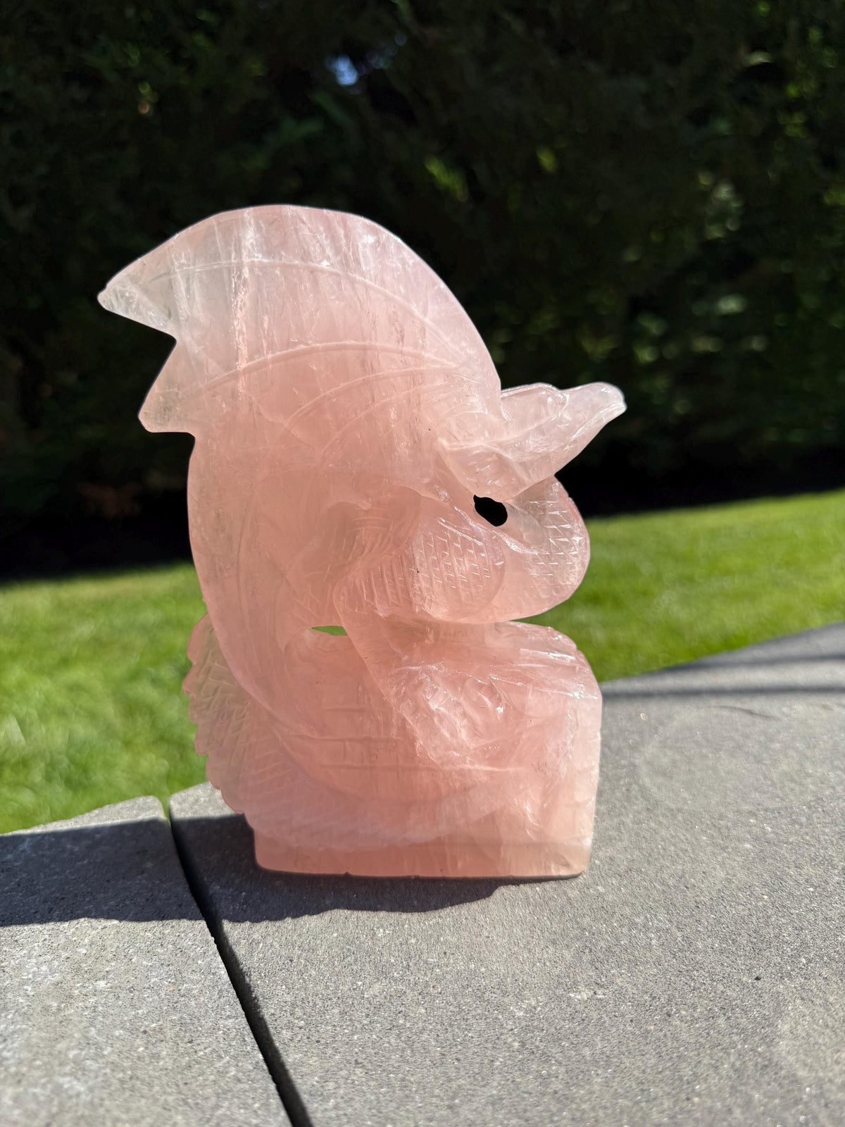 Large Rose Quartz Dragon Carving • Hand-Carved Crystal Guardian Sculpture