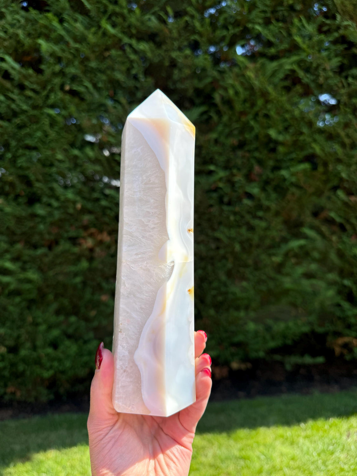 XL Blue Banded Agate Quartz Crystal Tower • Polished Point, Natural Mineral Specimen