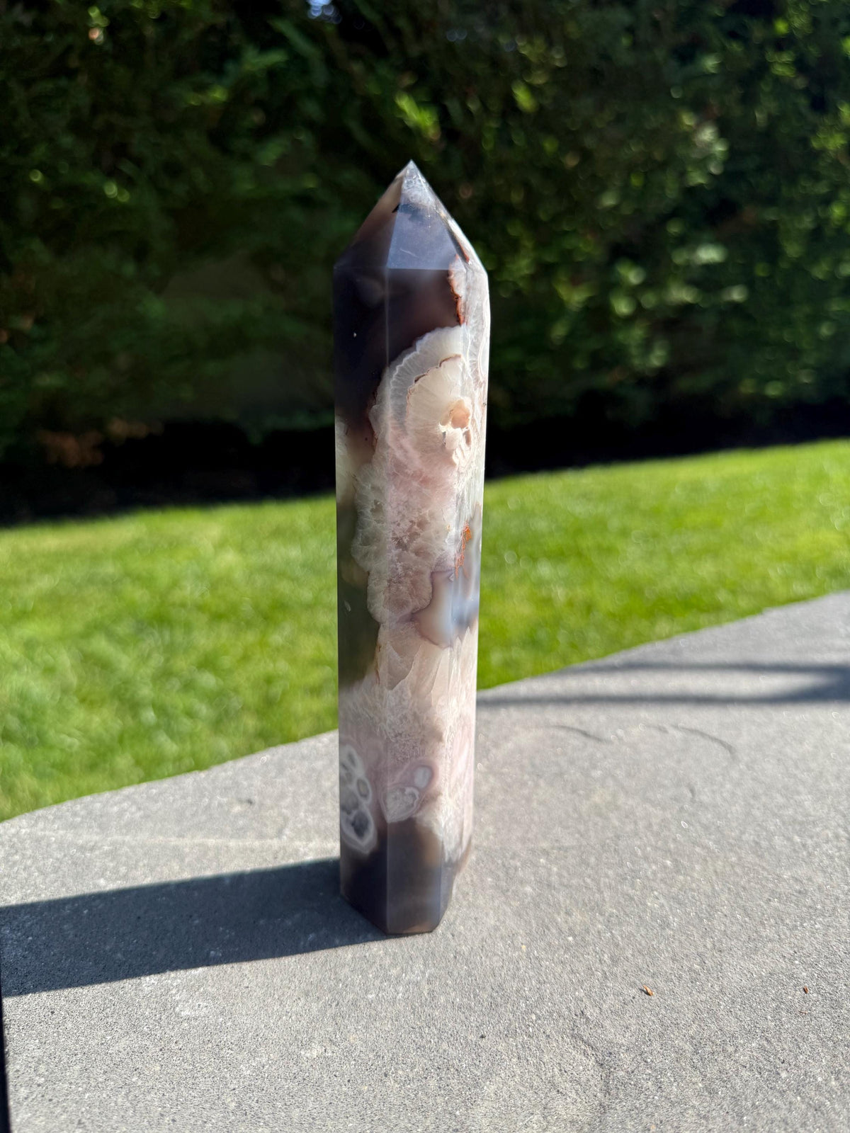 Black Flower Agate Druzy Crystal Tower • Polished Obelisk, Spiritual Decor
