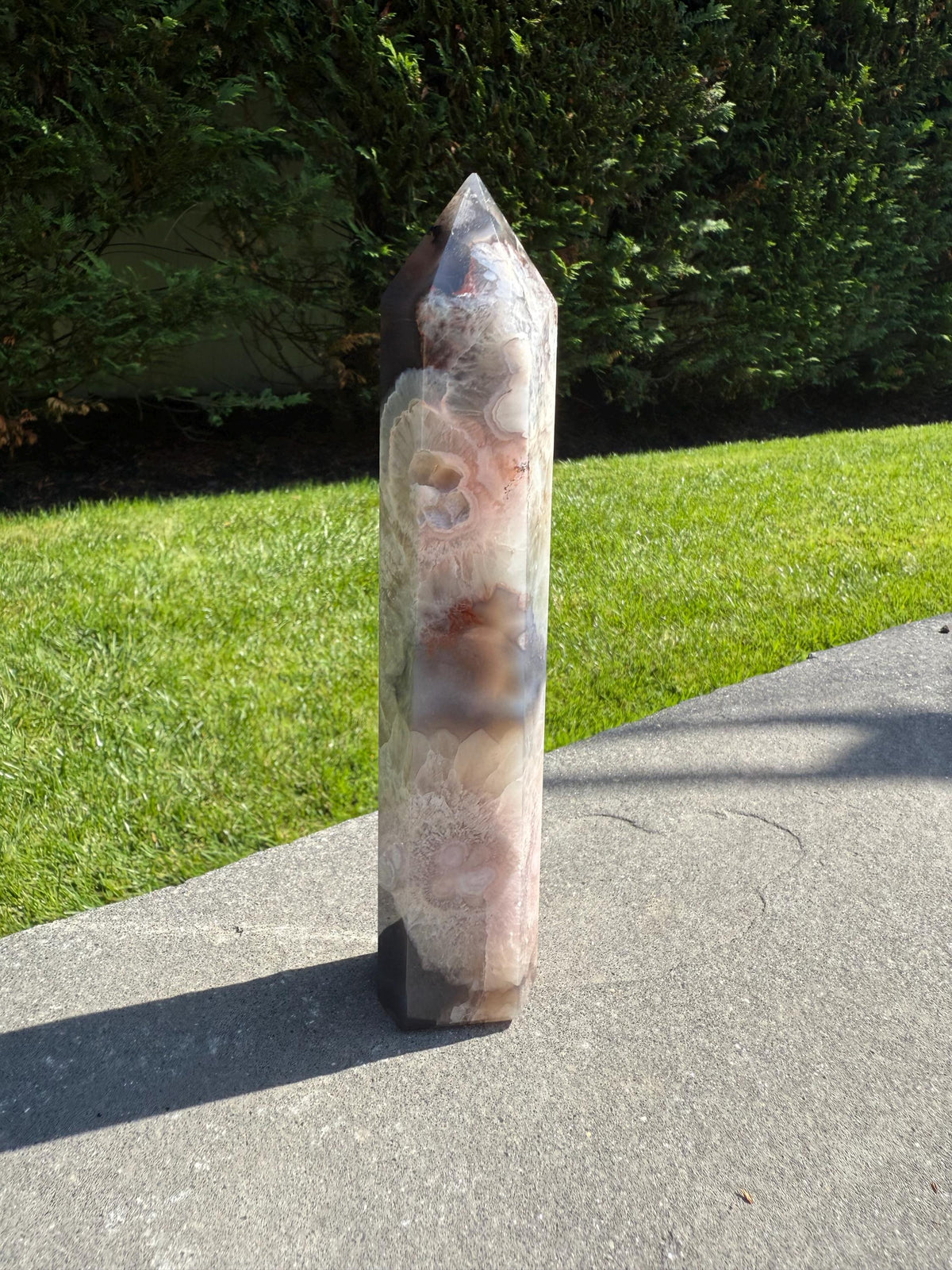 Black Flower Agate Druzy Crystal Tower • Polished Obelisk, Spiritual Decor