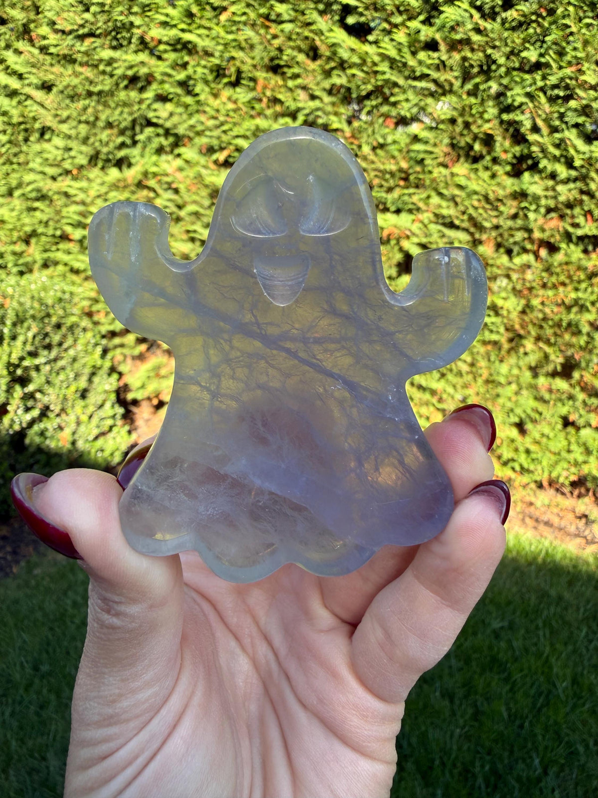 Hand Carved Fluorite Ghost Crystal • Purple Green Spirit Figurine Halloween Decor