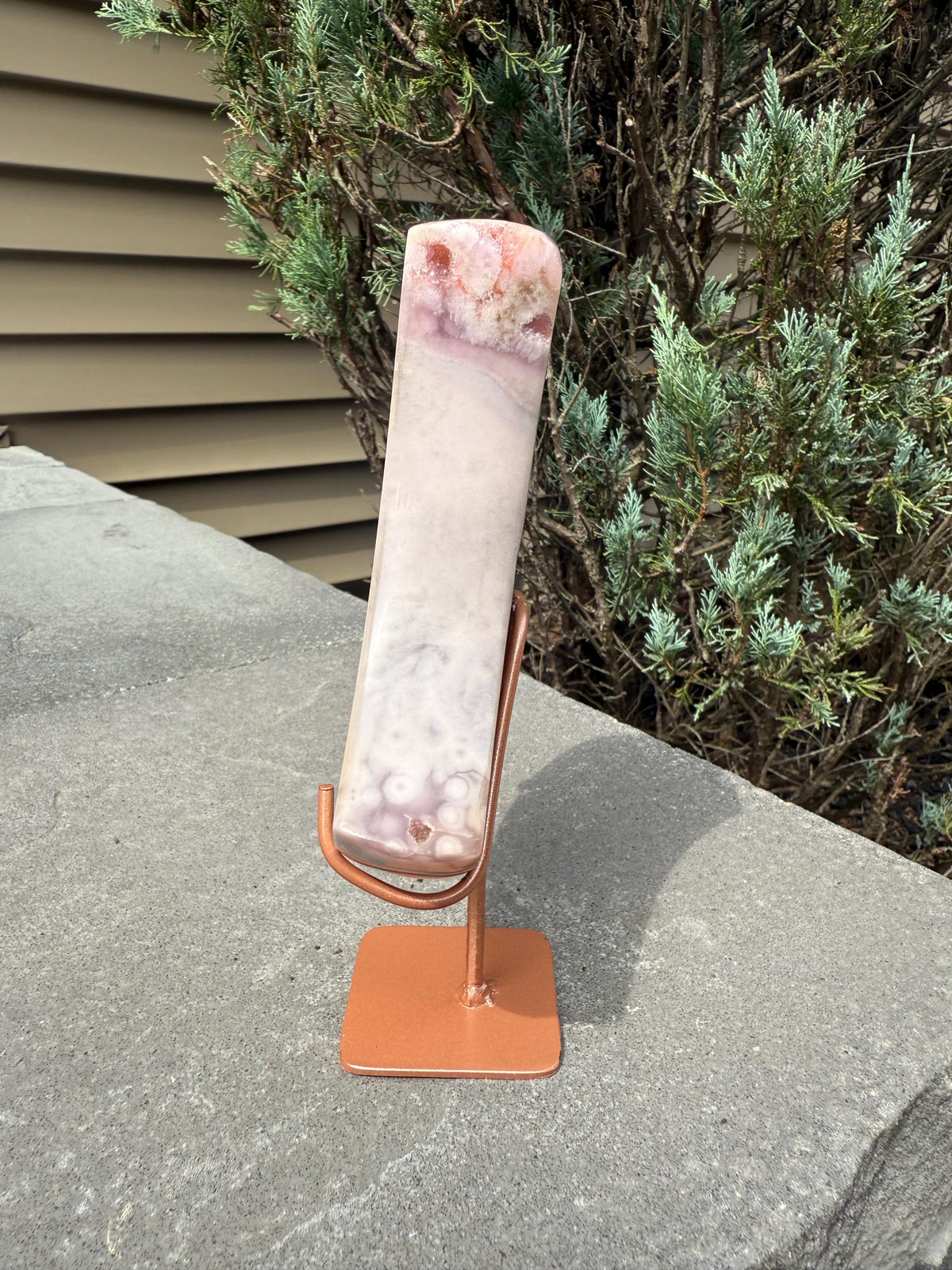 Pink Amethyst Druzy Moon Carving • Celestial Crystal Stand Display