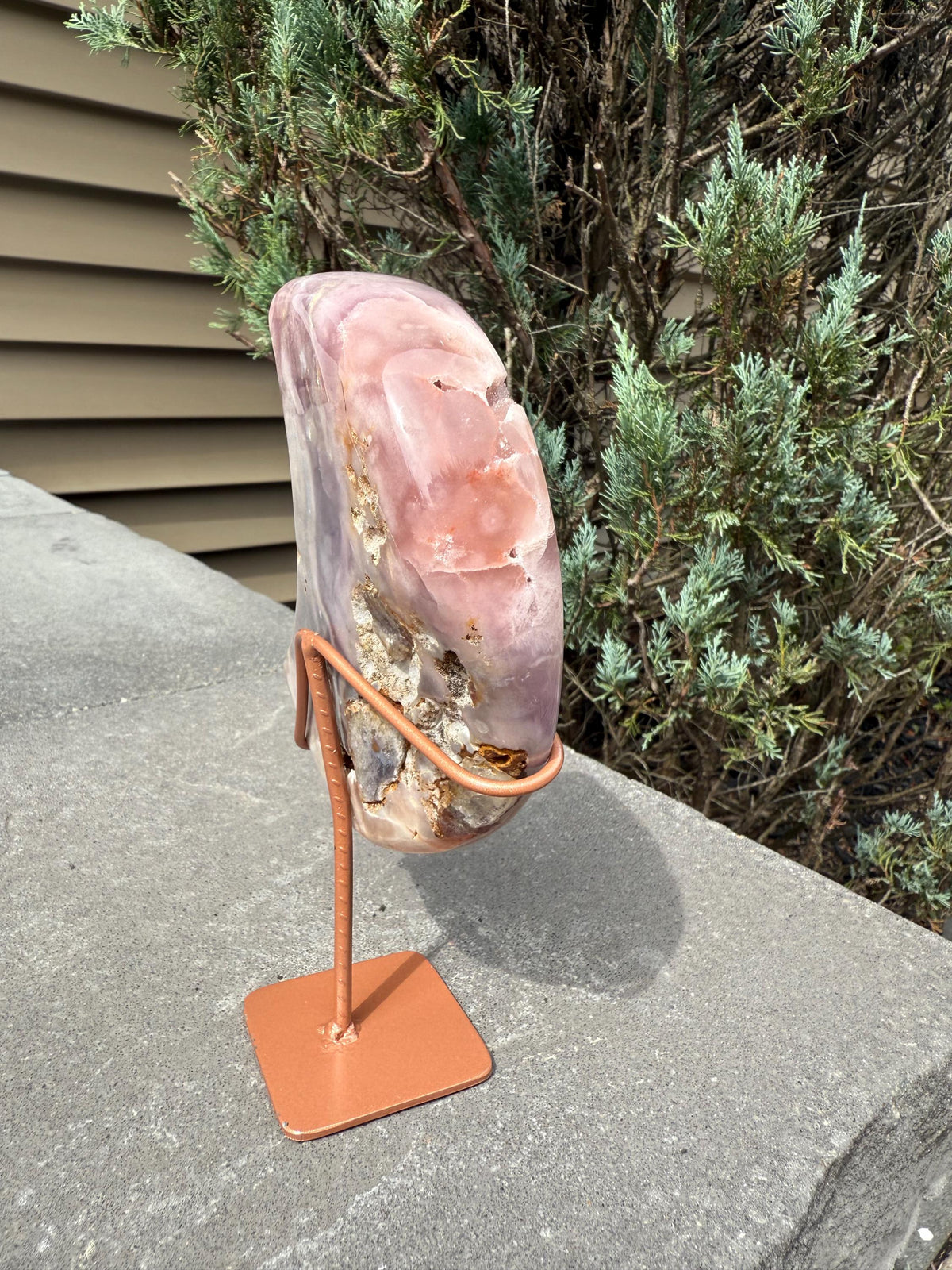 Pink Amethyst Druzy Moon Carving • Celestial Crystal Stand Display