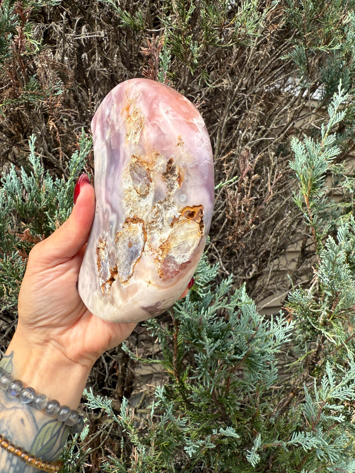 Pink Amethyst Druzy Moon Carving • Celestial Crystal Stand Display