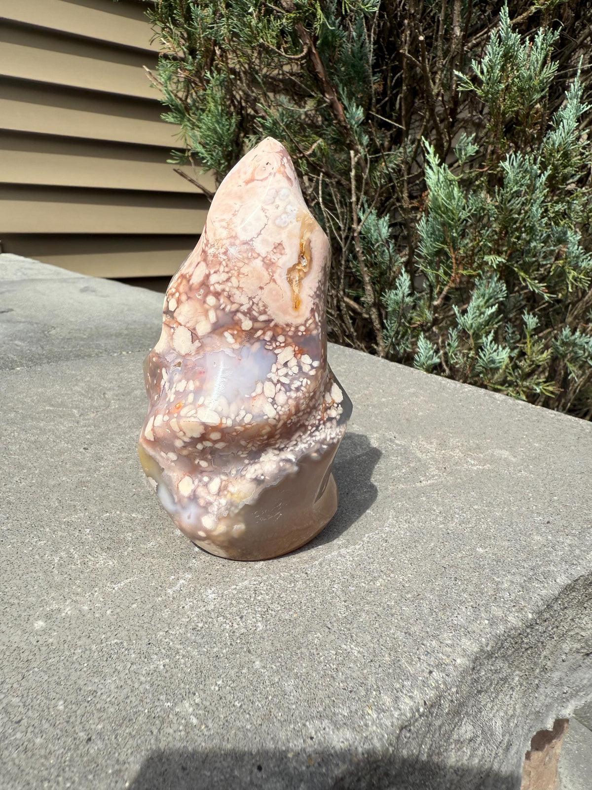 Flower Agate Flame Carving • Crystal Flame • Natural Healing Stone • Freeform Gemstone Sculpture • Spiritual Decor