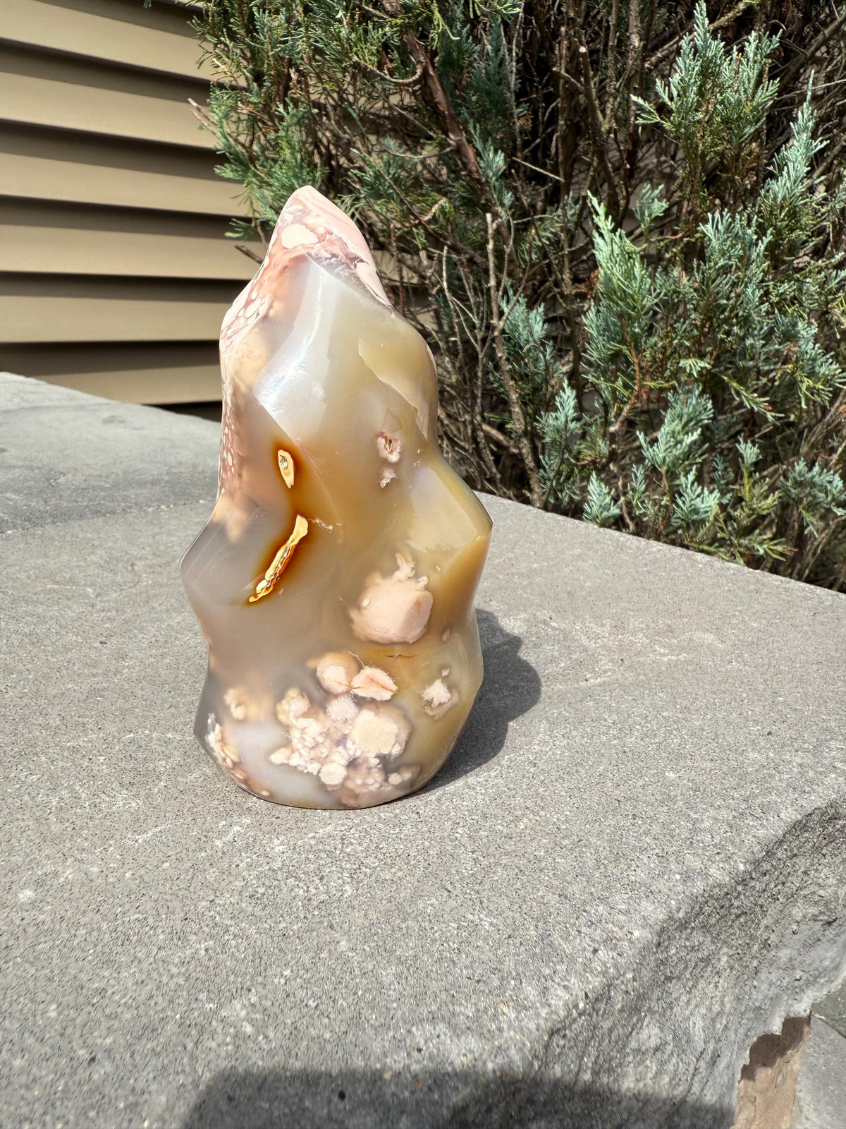 Flower Agate Flame Carving • Crystal Flame • Natural Healing Stone • Freeform Gemstone Sculpture • Spiritual Decor