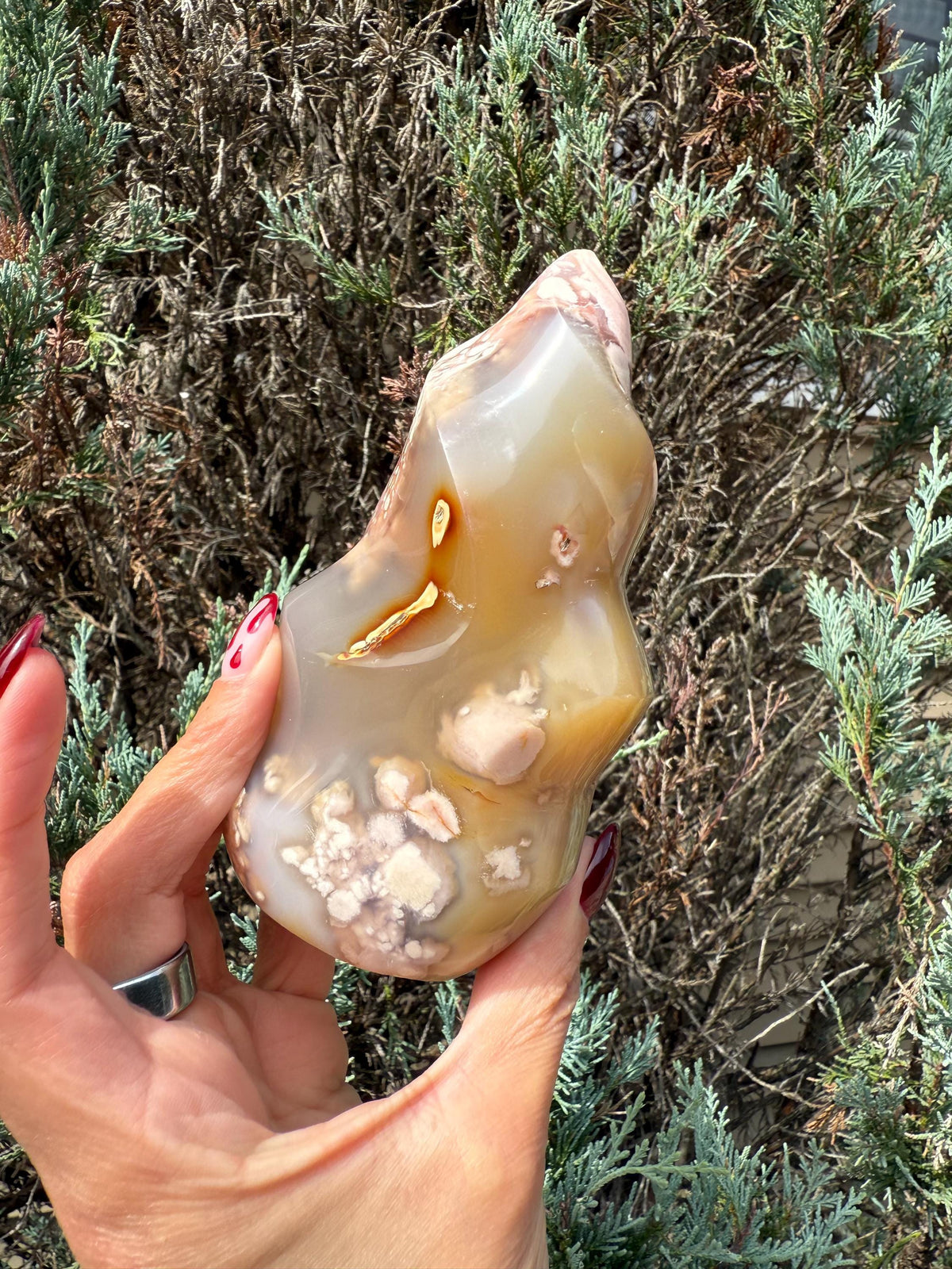 Flower Agate Flame Carving • Crystal Flame • Natural Healing Stone • Freeform Gemstone Sculpture • Spiritual Decor