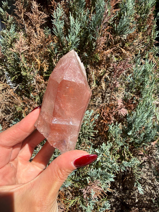 Pink Lithium Quartz Crystal Point on Stand • High Vibration Healing Stone • Spiritual Decor