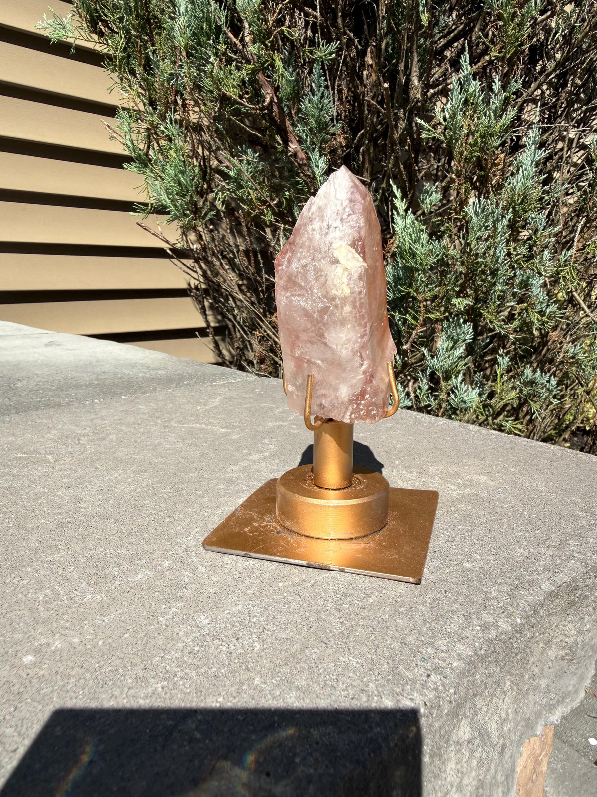 Pink Lithium Quartz Crystal Point on Stand • High Vibration Healing Stone • Spiritual Decor