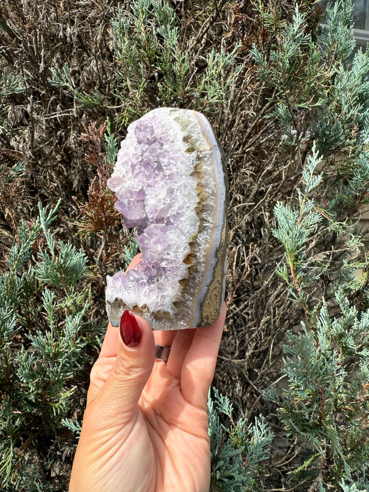 Purple Amethyst & Agate Druzy Cut Base • Banded Crystal Geode • Home Decor • Healing Mineral Specimen
