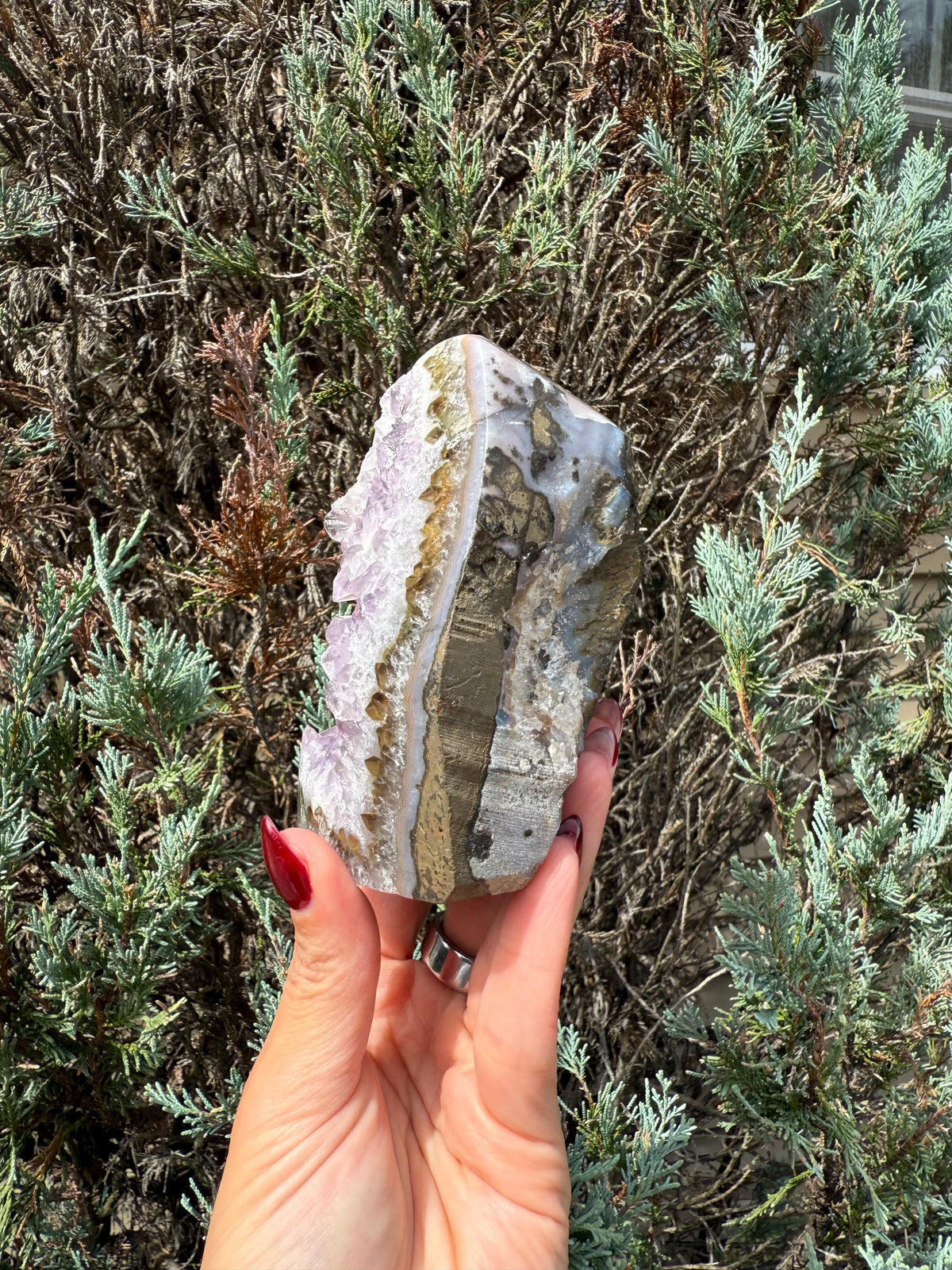 Purple Amethyst & Agate Druzy Cut Base • Banded Crystal Geode • Home Decor • Healing Mineral Specimen