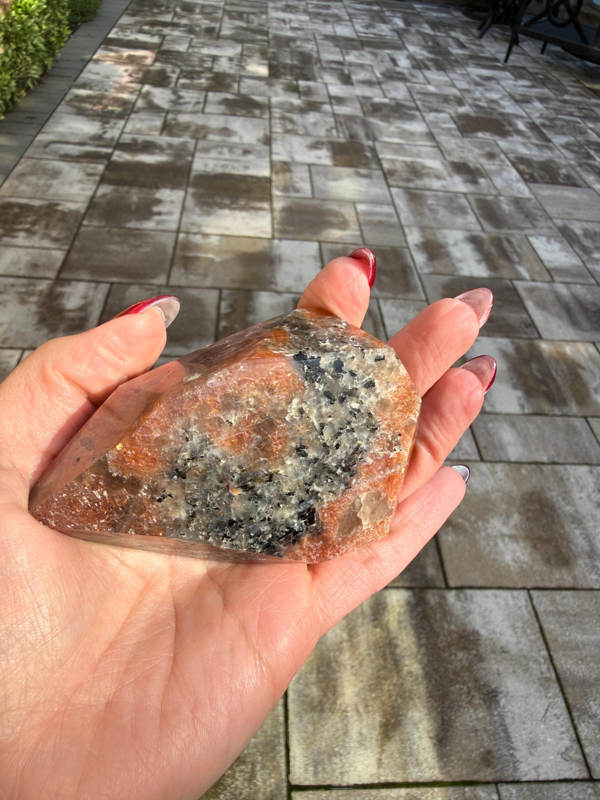 Confetti Sunstone Crystal Freeform • High Flash Polished Stone • Orange Sparkle Gemstone • Healing Crystal Decor