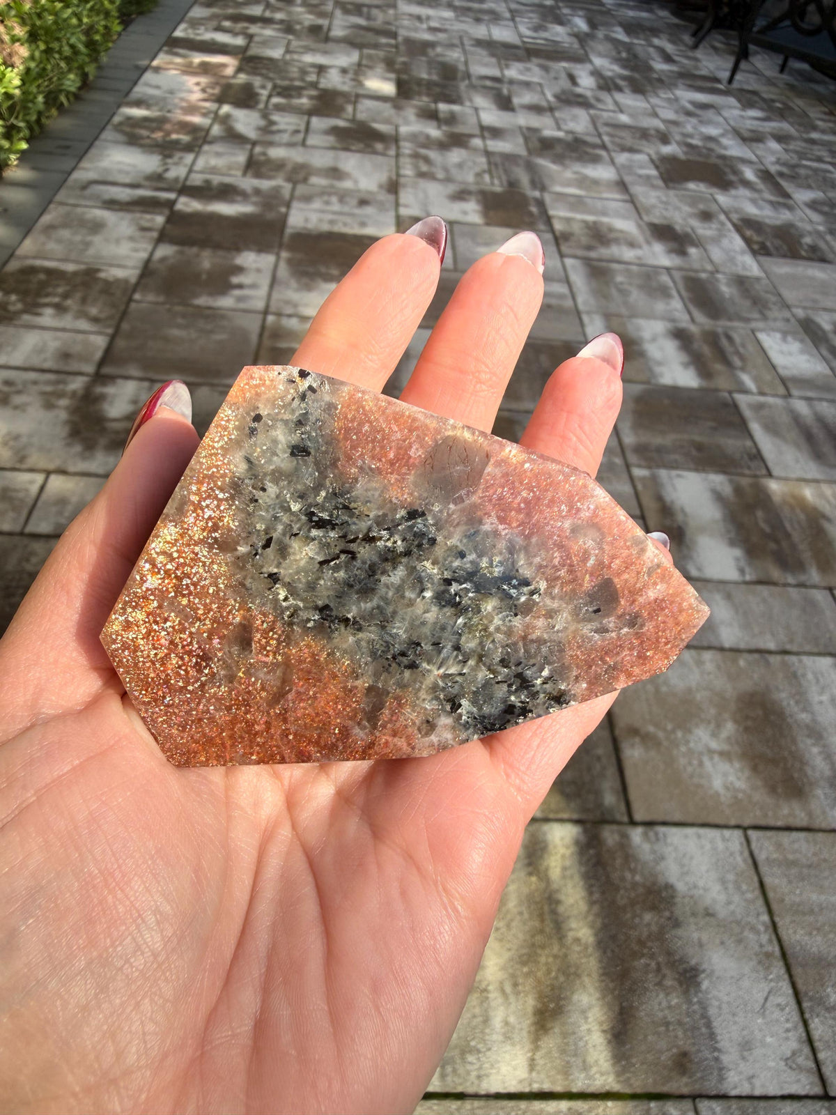 Confetti Sunstone Crystal Freeform • High Flash Polished Stone • Orange Sparkle Gemstone • Healing Crystal Decor