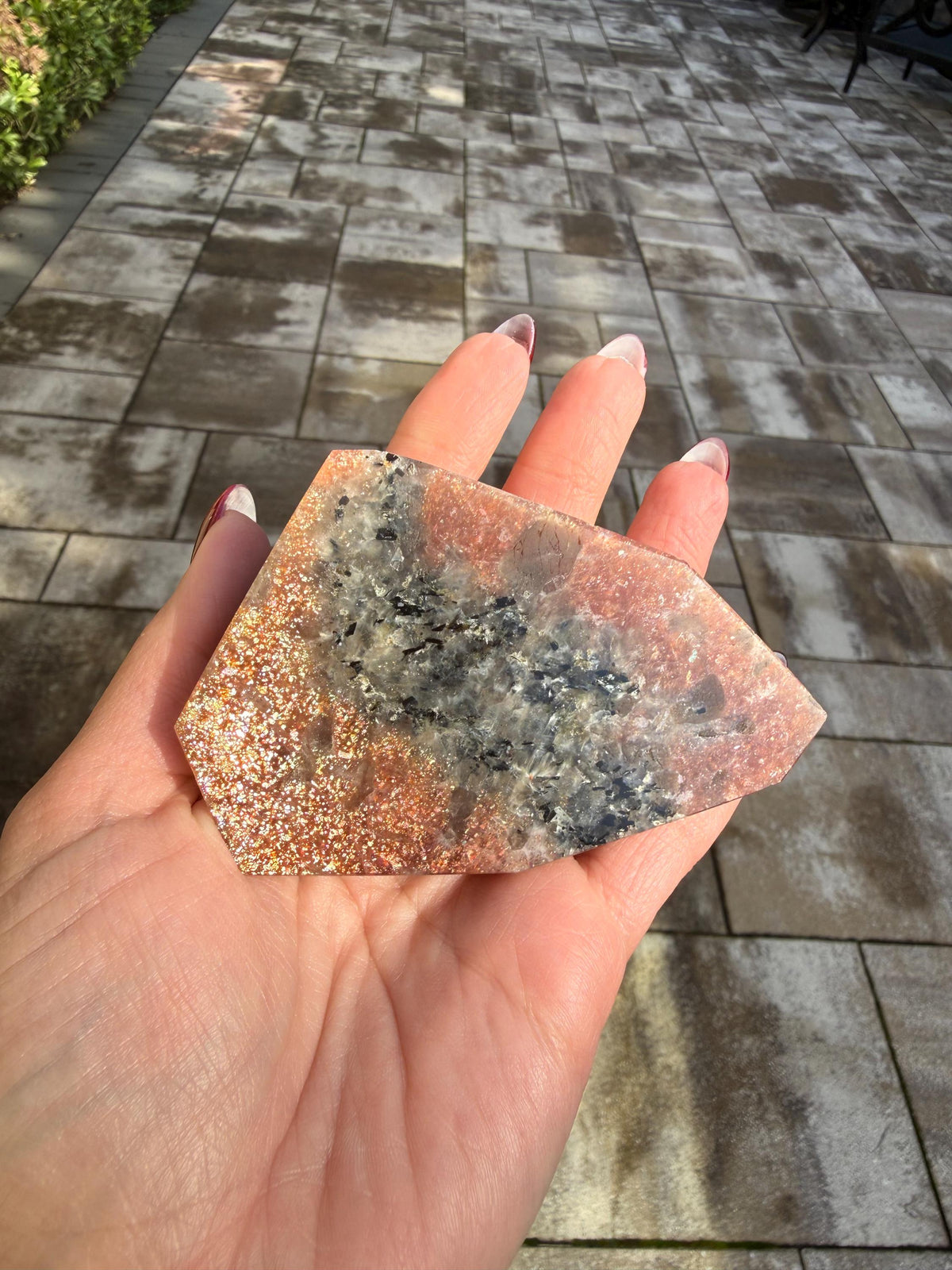 Confetti Sunstone Crystal Freeform • High Flash Polished Stone • Orange Sparkle Gemstone • Healing Crystal Decor