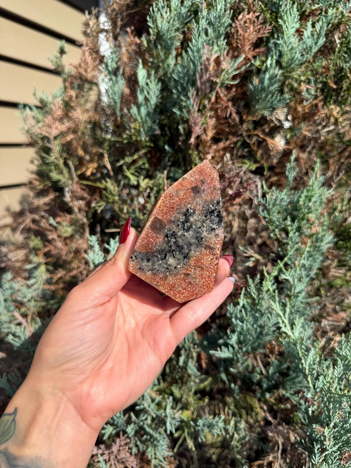Confetti Sunstone Crystal Freeform • High Flash Polished Stone • Orange Sparkle Gemstone • Healing Crystal Decor