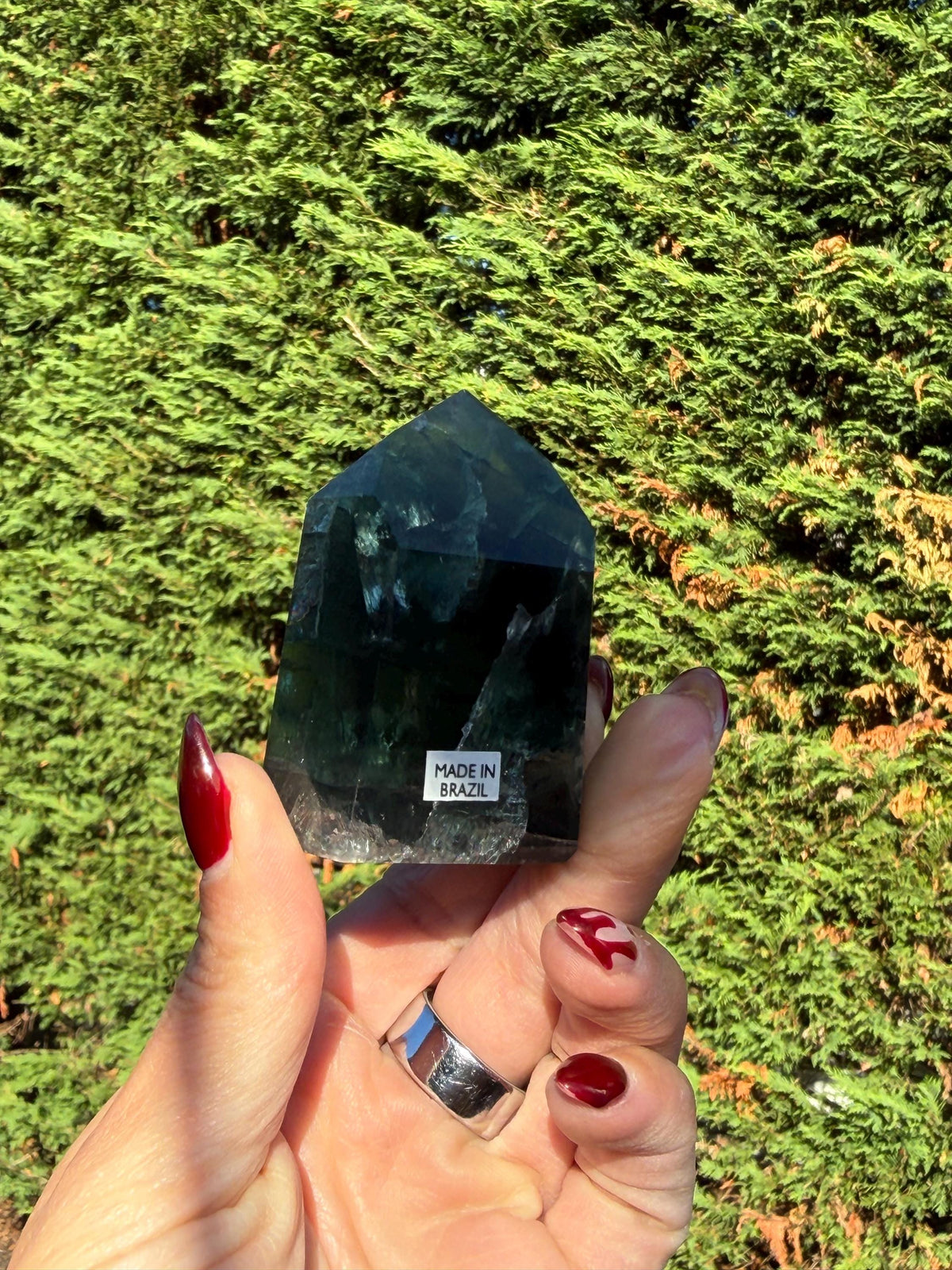 Green Fluorite Crystal Tower from Brazil: Polished Fluorite Point