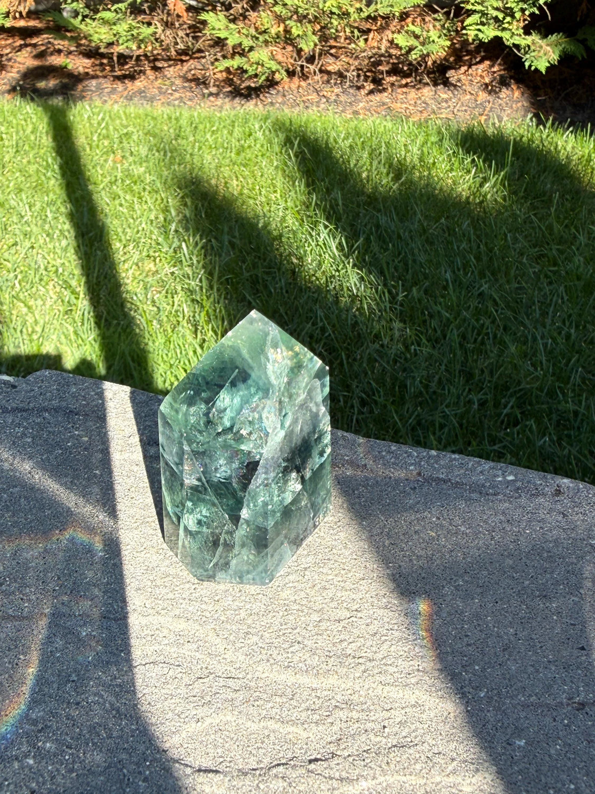 Green Fluorite Crystal Tower from Brazil: Polished Fluorite Point