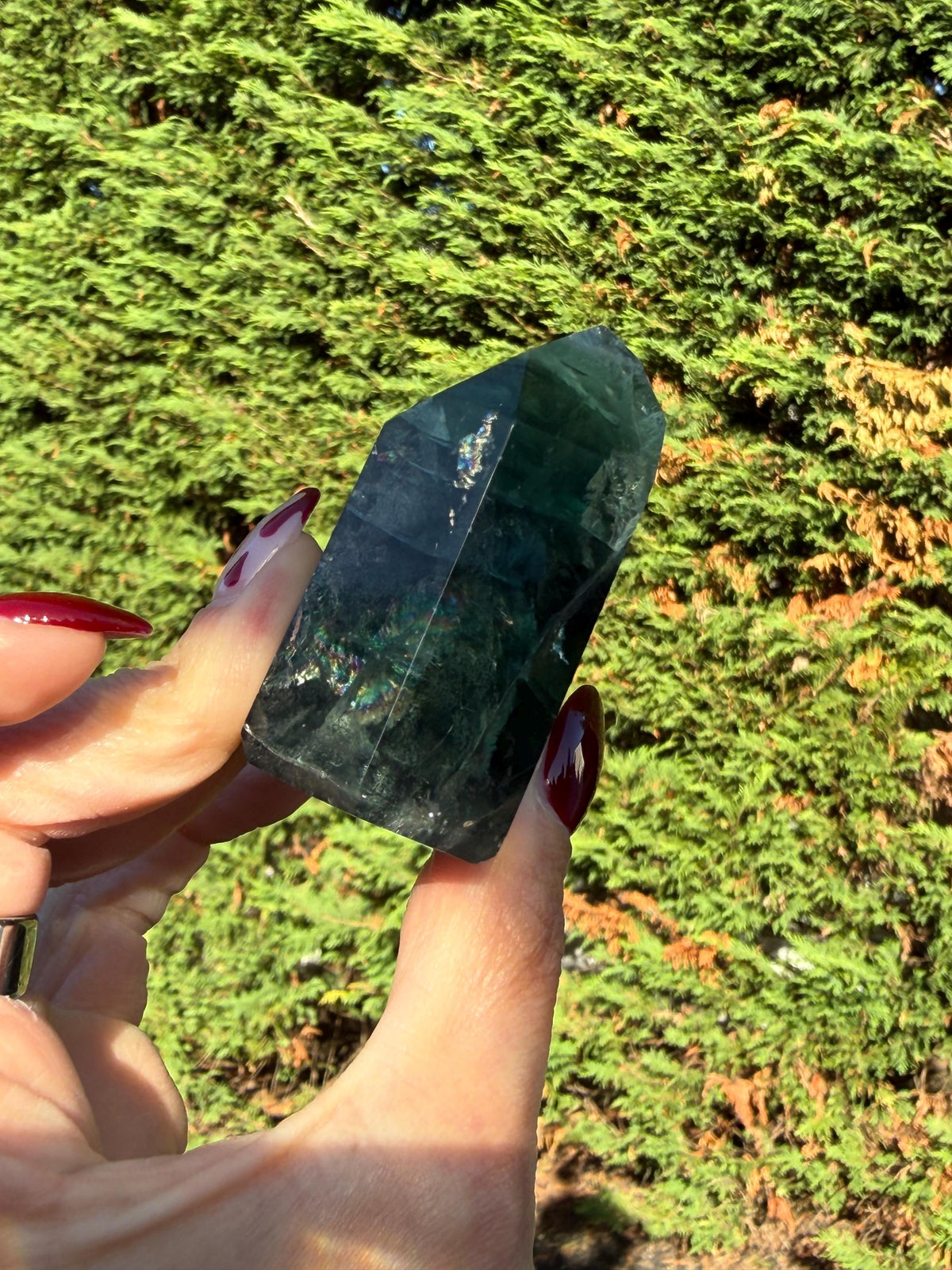 Green Fluorite Crystal Tower from Brazil: Polished Fluorite Point