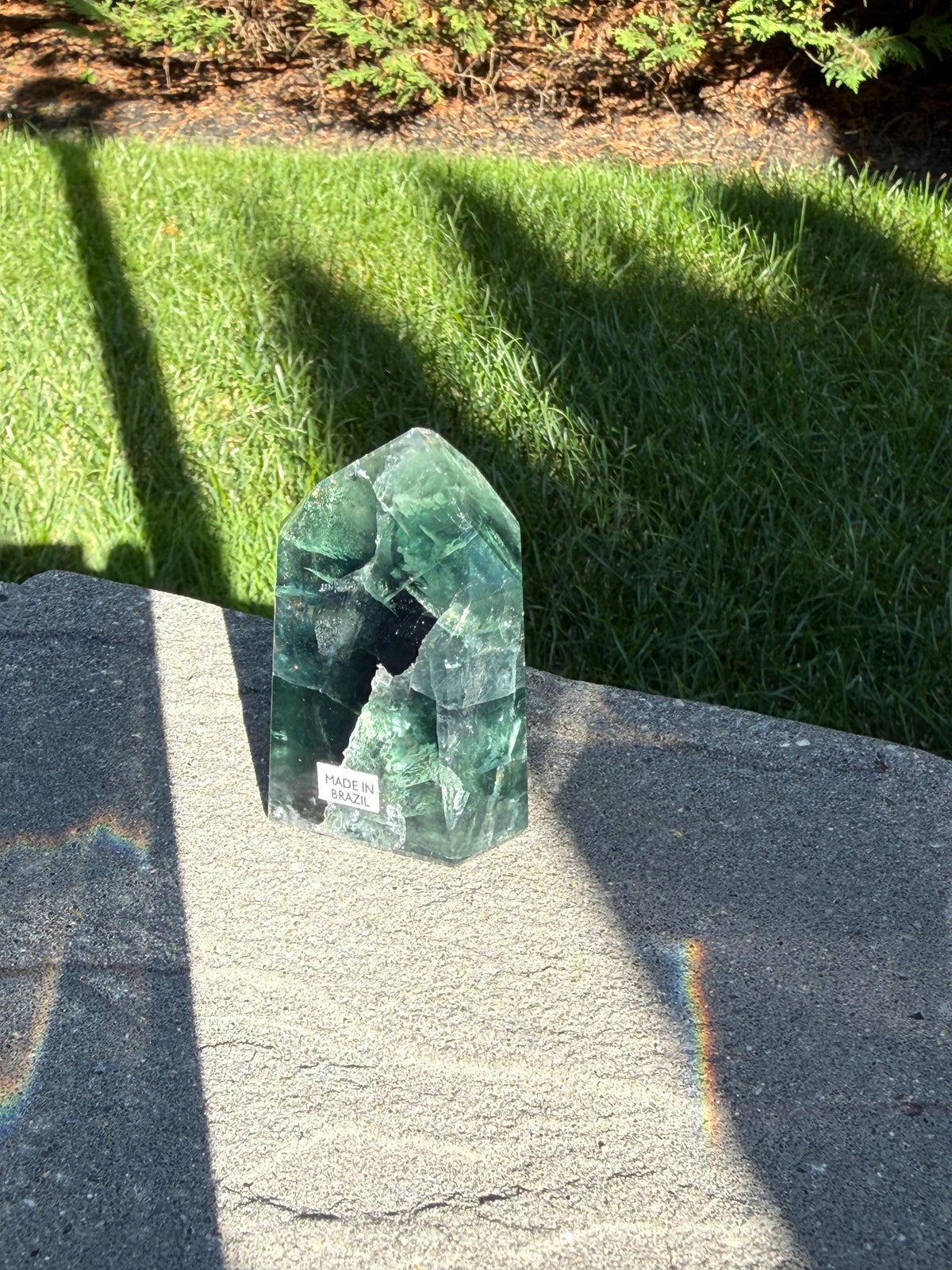 Green Fluorite Crystal Tower from Brazil: Polished Fluorite Point