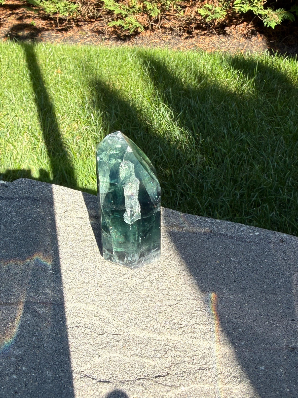 Green Fluorite Crystal Tower from Brazil: Polished Fluorite Point