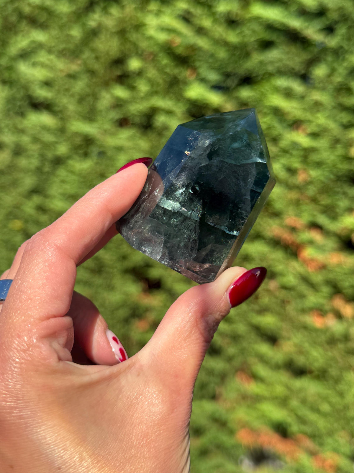 Green Fluorite Crystal Tower from Brazil: Polished Fluorite Point