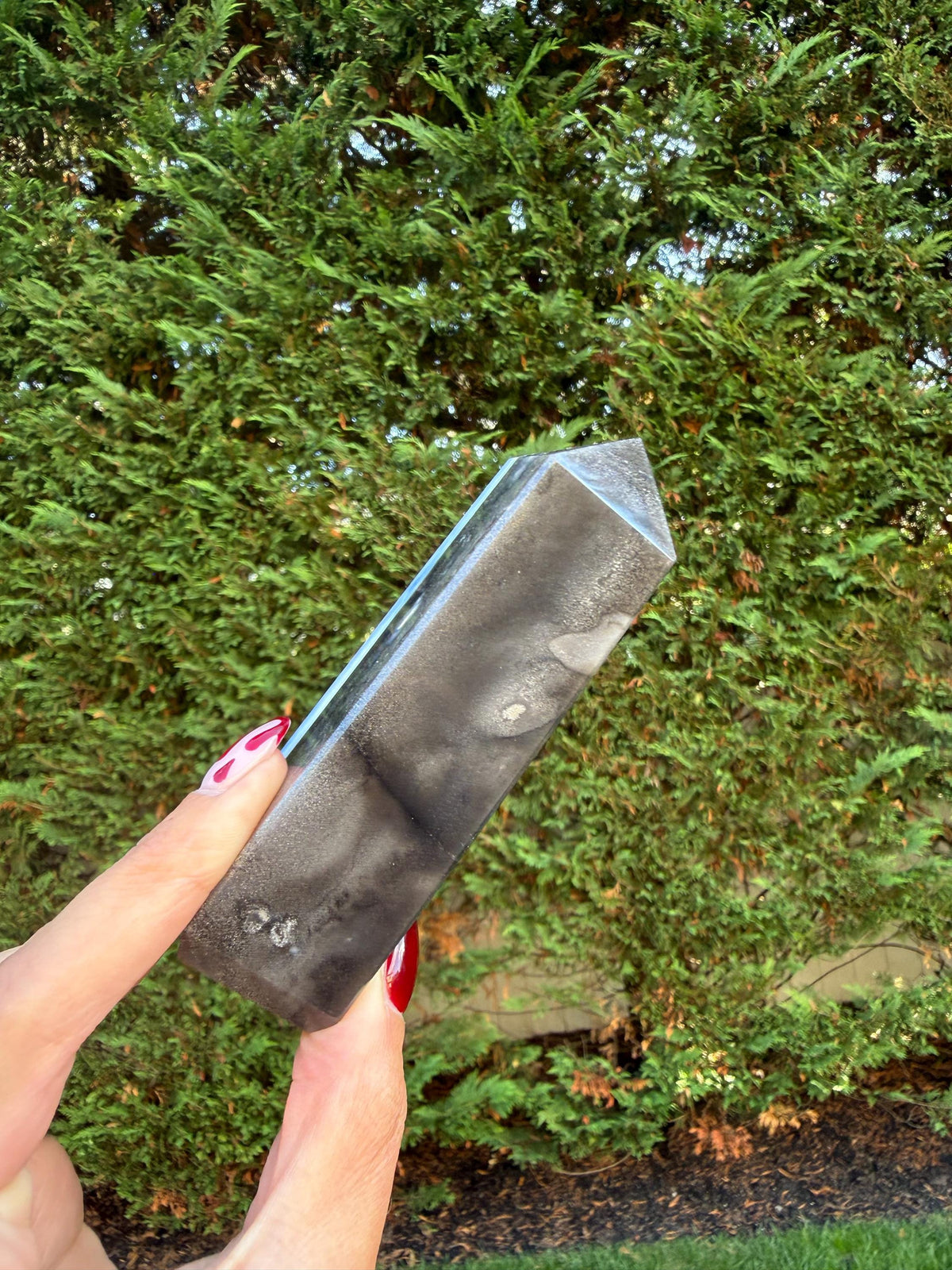 Owyhee Blue Opal Tower • Moss Agate Inclusions, Calming Crystal Point