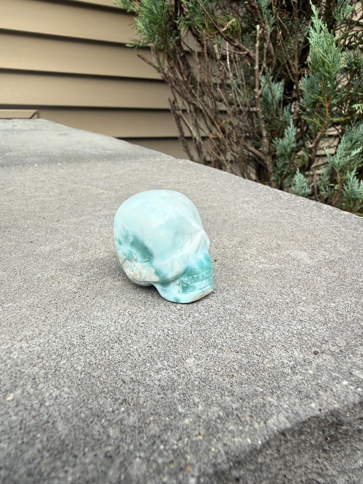 Larimar Skull Carving • Dominican Republic • Caribbean Blue Crystal Skull • Hand Carved Gemstone • Spiritual Decor