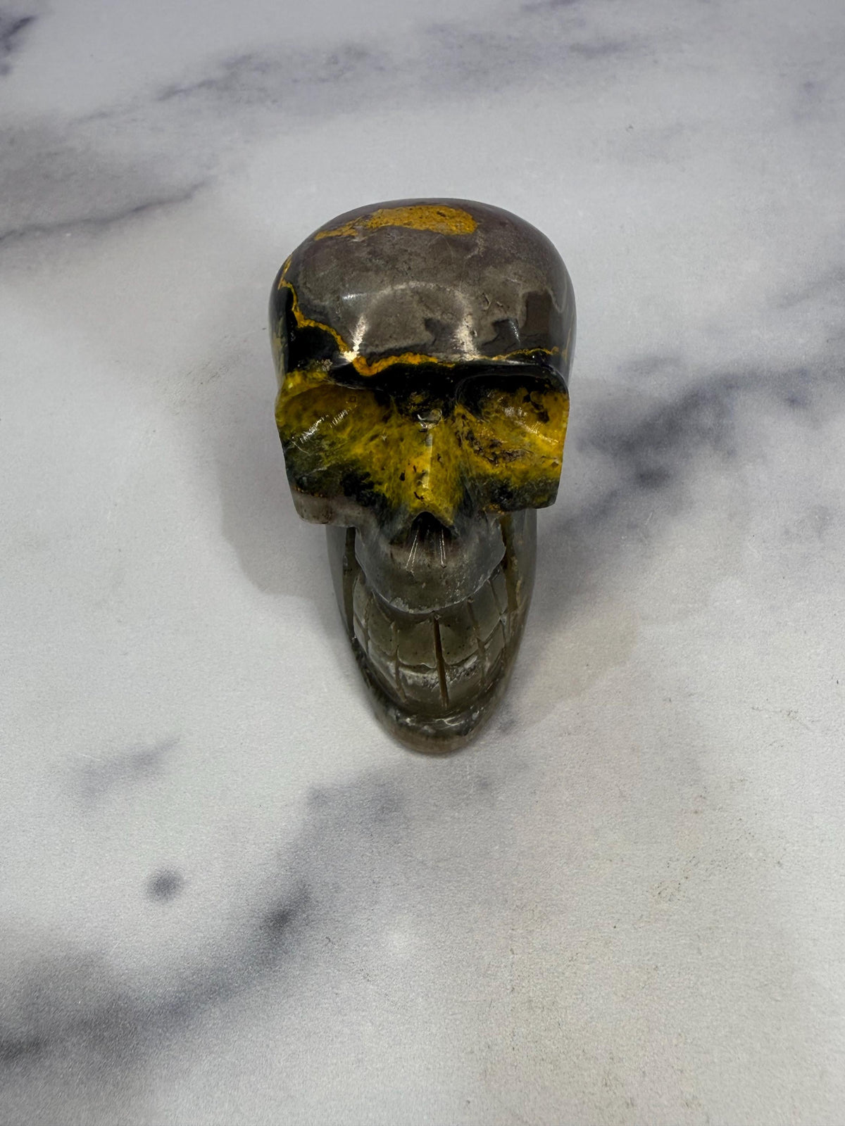 Yellow & Black Jasper Crystal Skull: Earthy Protection Stone
