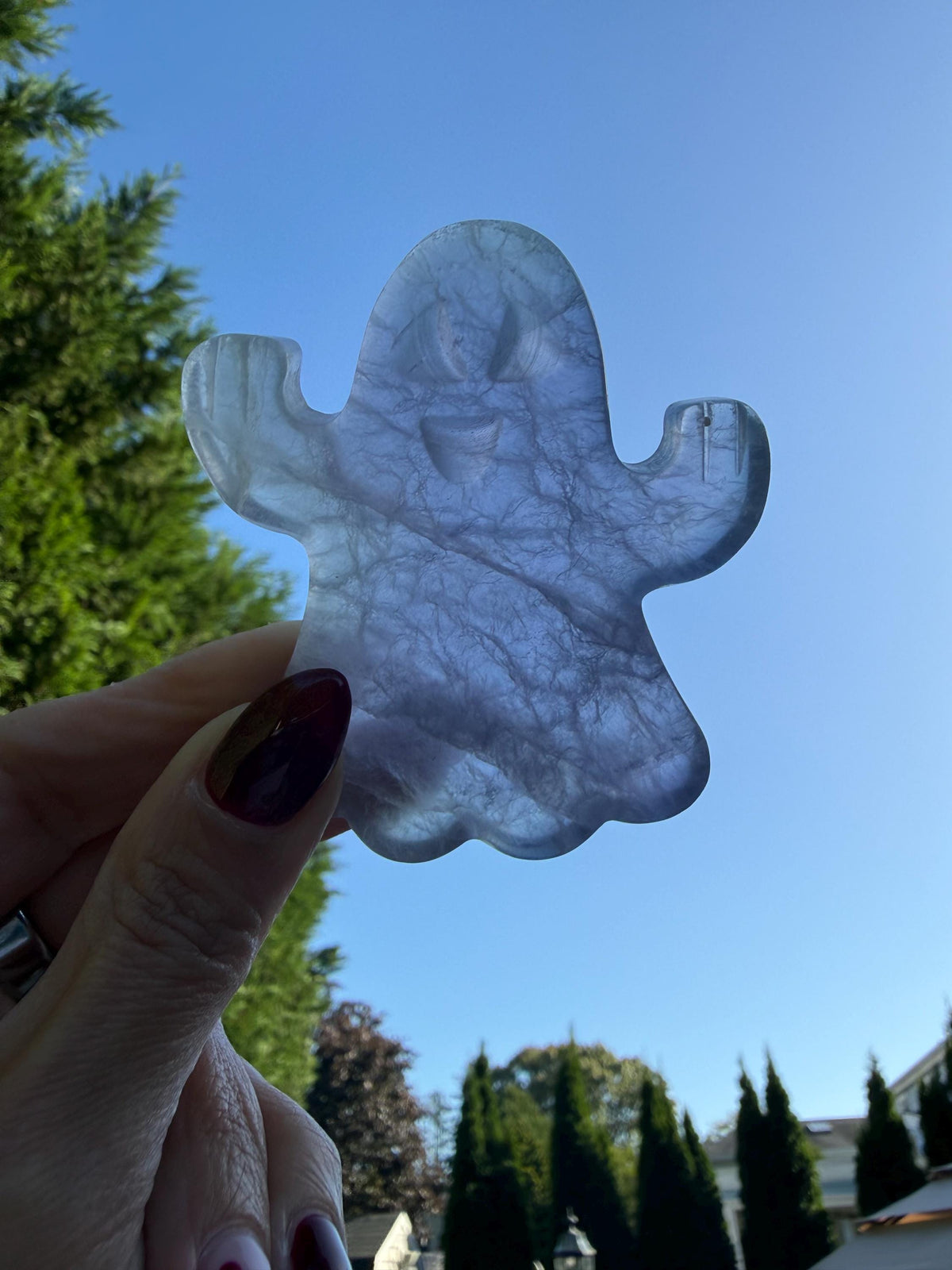 Hand Carved Fluorite Ghost Crystal • Purple Green Spirit Figurine Halloween Decor