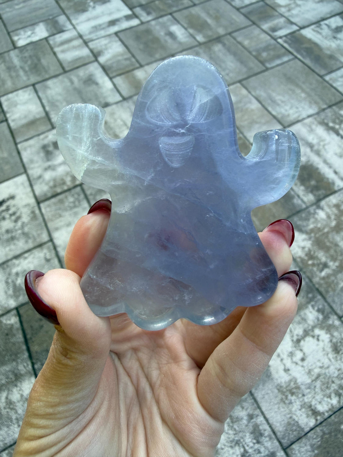 Hand Carved Fluorite Ghost Crystal • Purple Green Spirit Figurine Halloween Decor