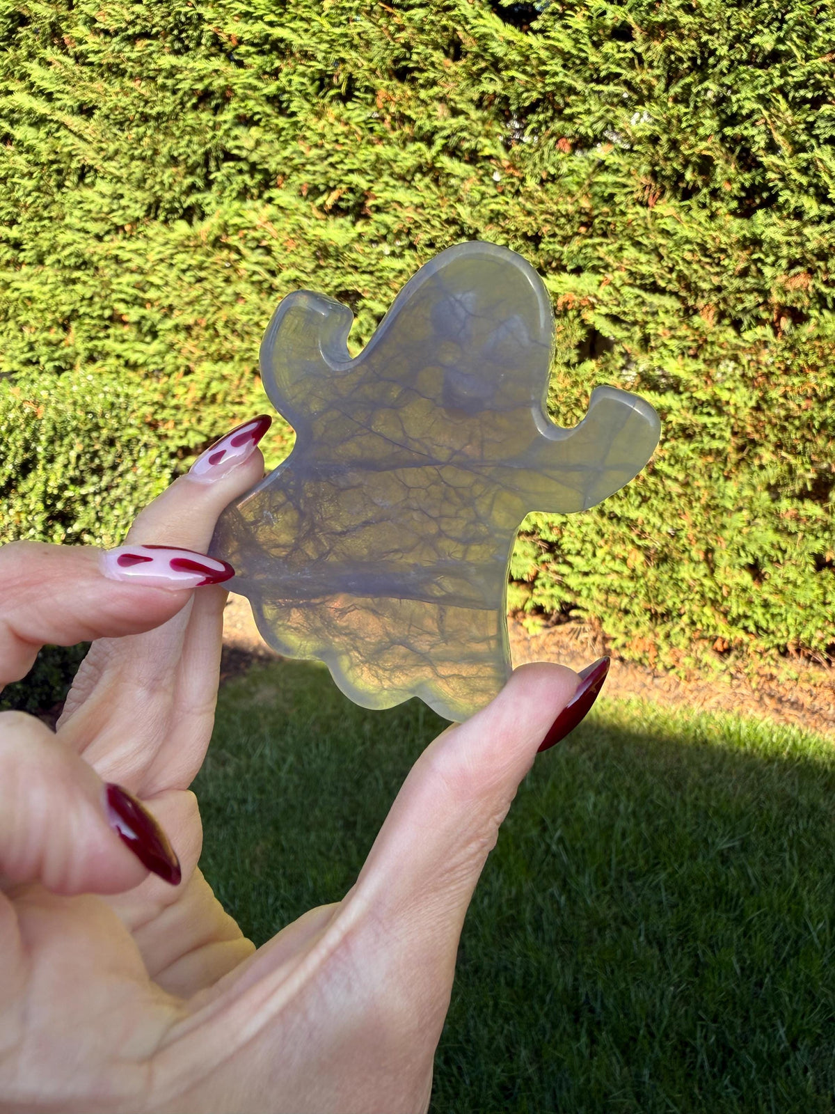Hand Carved Fluorite Ghost Crystal • Purple Green Spirit Figurine Halloween Decor