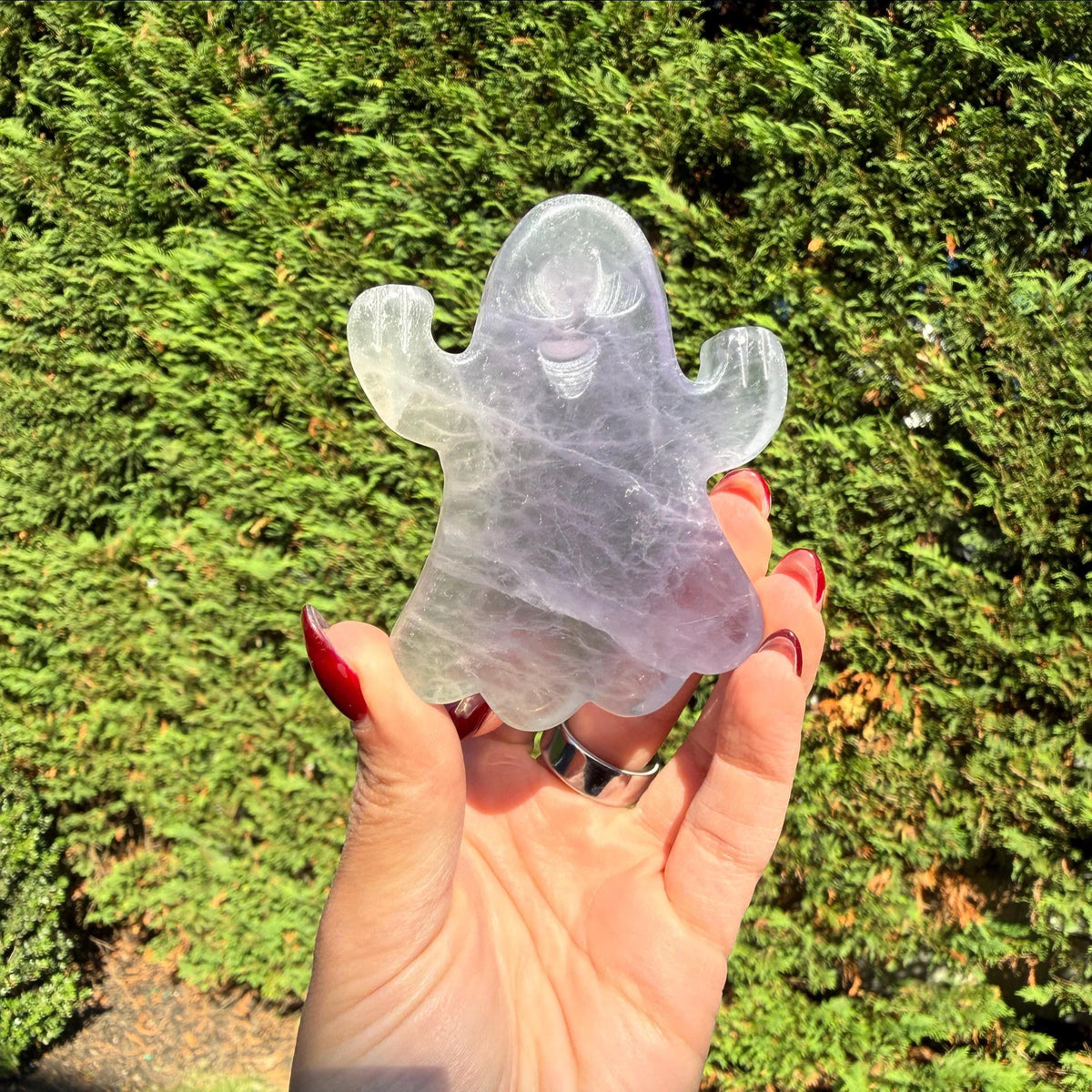 Hand Carved Fluorite Ghost Crystal • Purple Green Spirit Figurine Halloween Decor