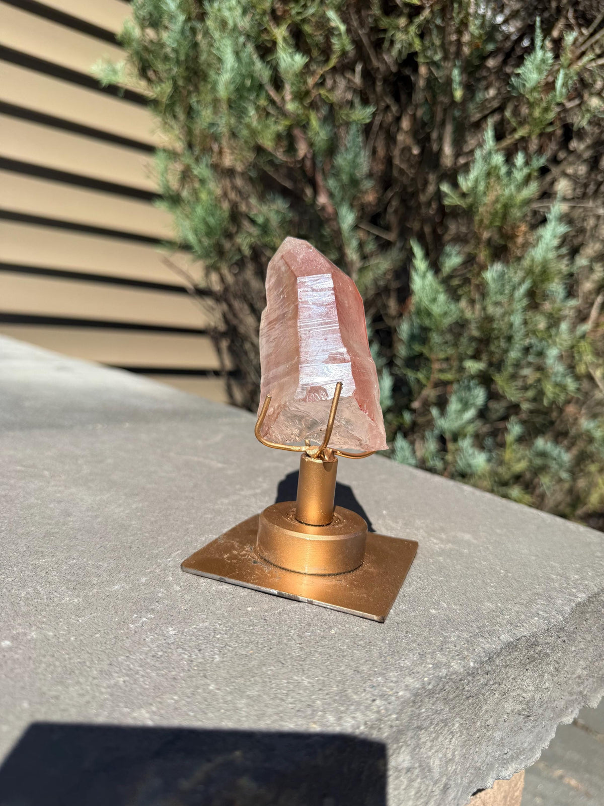 Pink Lithium Quartz Crystal Point on Stand • High Vibration Healing Stone • Spiritual Decor
