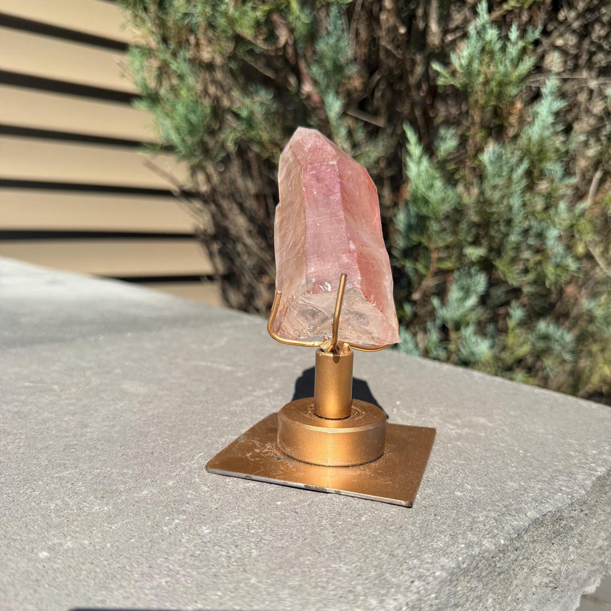 Pink Lithium Quartz Crystal Point on Stand • High Vibration Healing Stone • Spiritual Decor