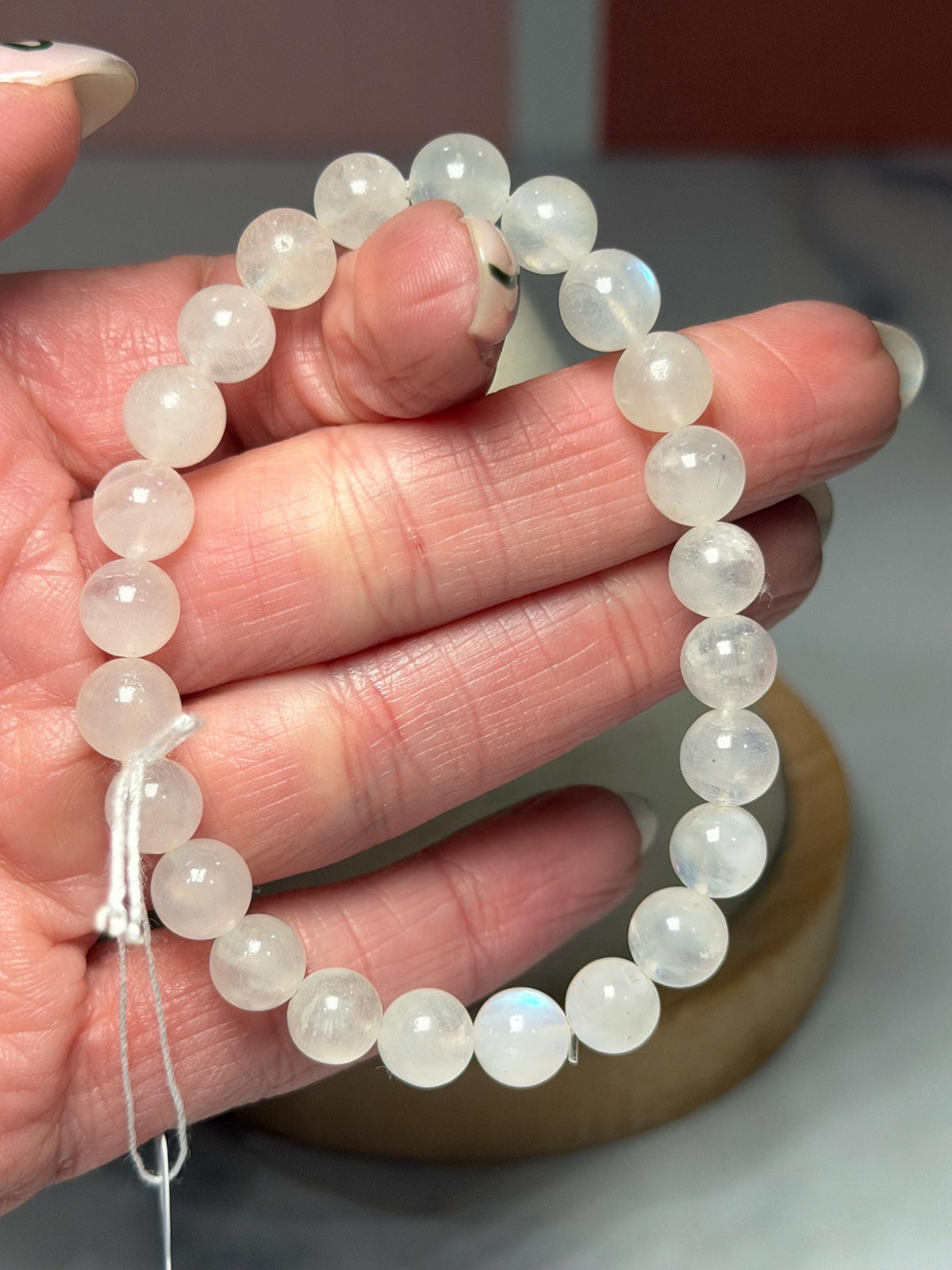 Flashy White Moonstone Beaded Bracelet • Crystal Healing Jewelry • Intuition & Feminine Energy