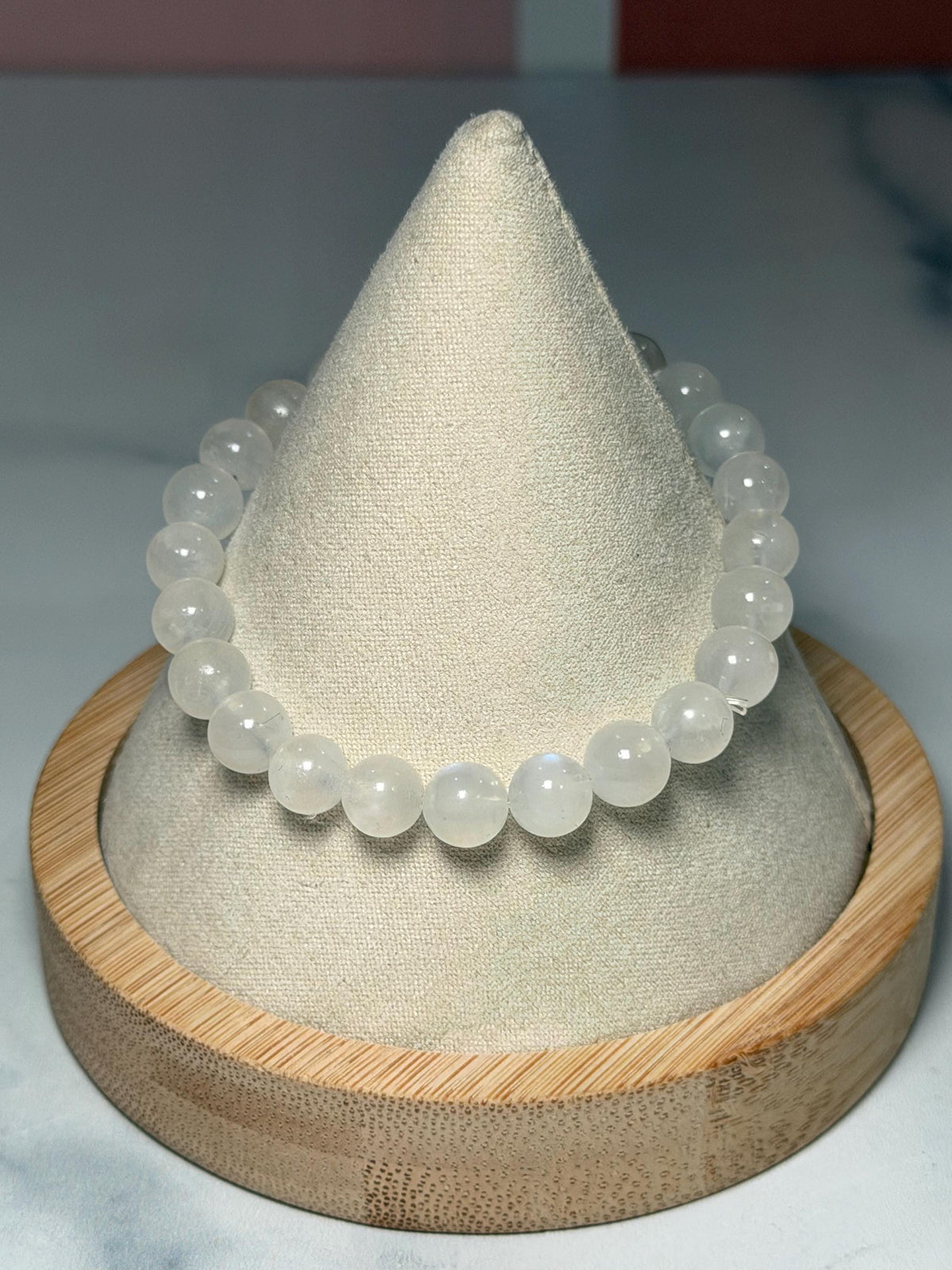 Flashy White Moonstone Beaded Bracelet • Crystal Healing Jewelry • Intuition & Feminine Energy