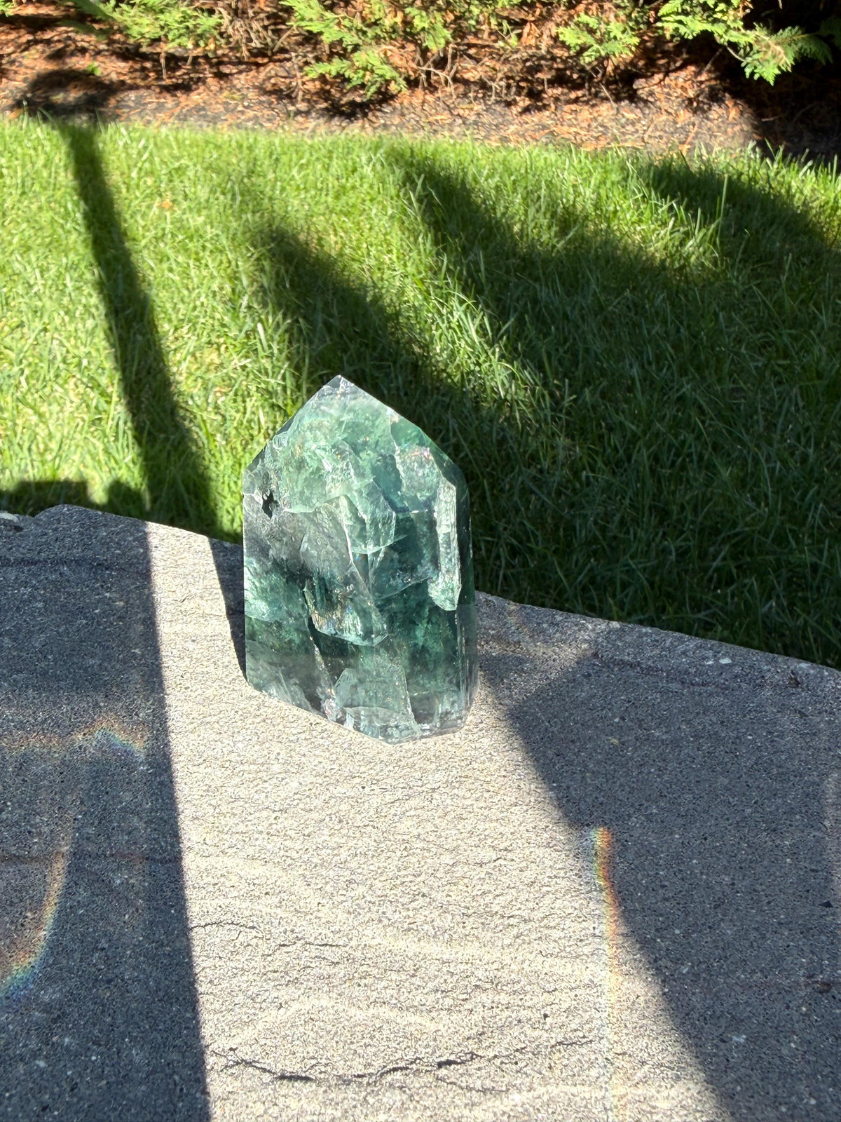 Green Fluorite Crystal Tower from Brazil: Polished Fluorite Point