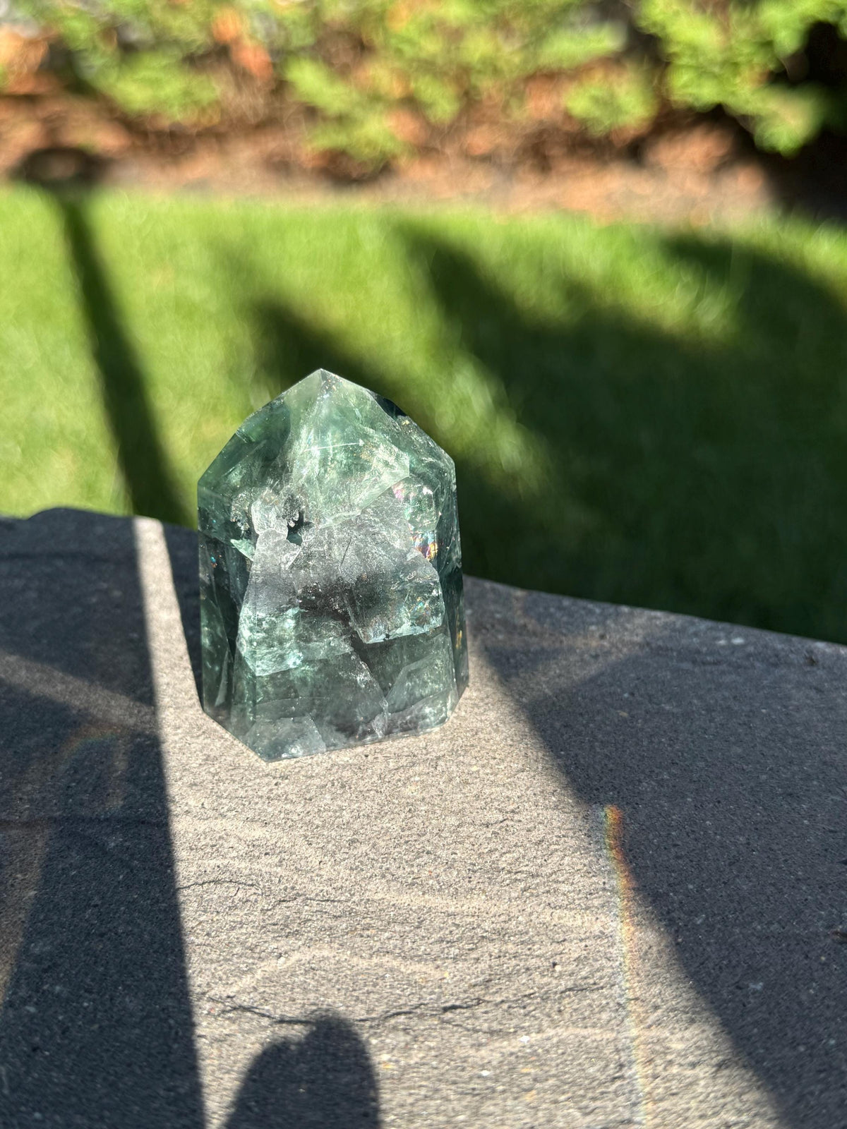 Green Fluorite Crystal Tower from Brazil: Polished Fluorite Point