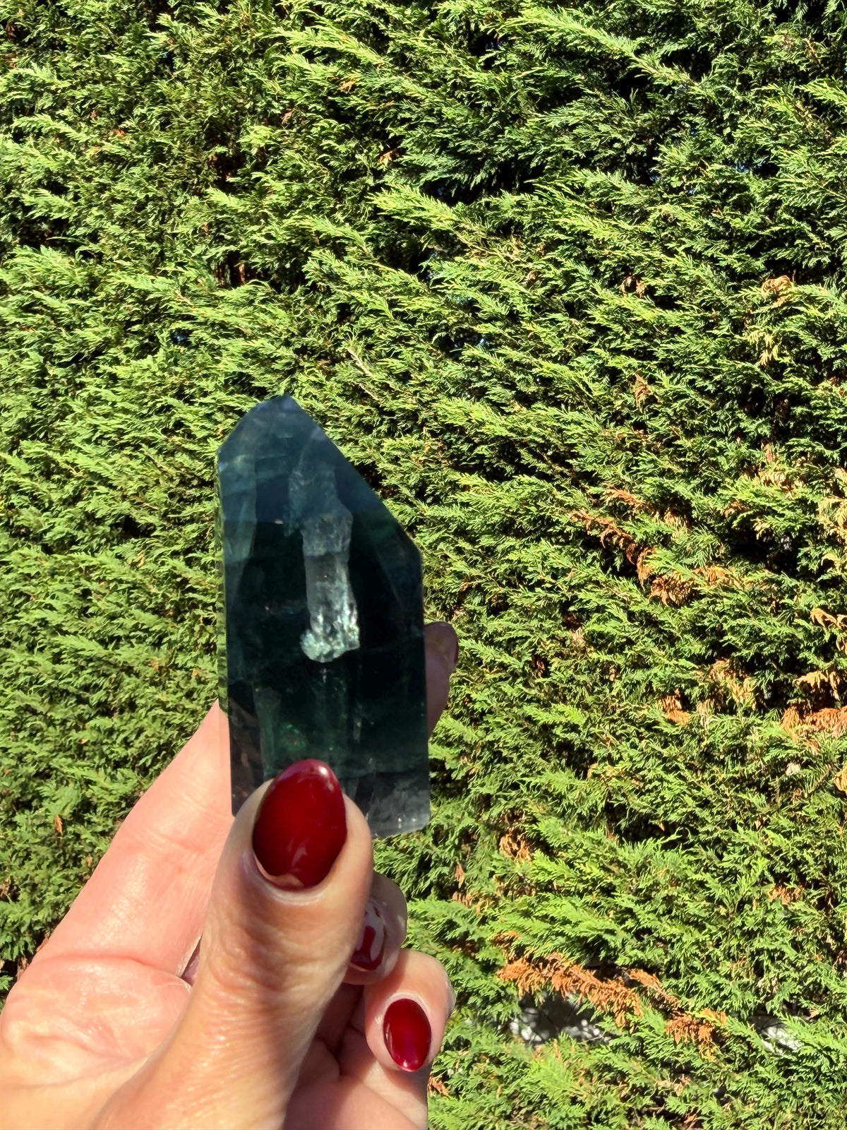 Green Fluorite Crystal Tower from Brazil: Polished Fluorite Point