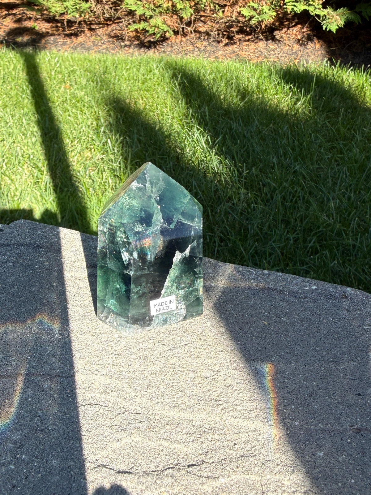Green Fluorite Crystal Tower from Brazil: Polished Fluorite Point