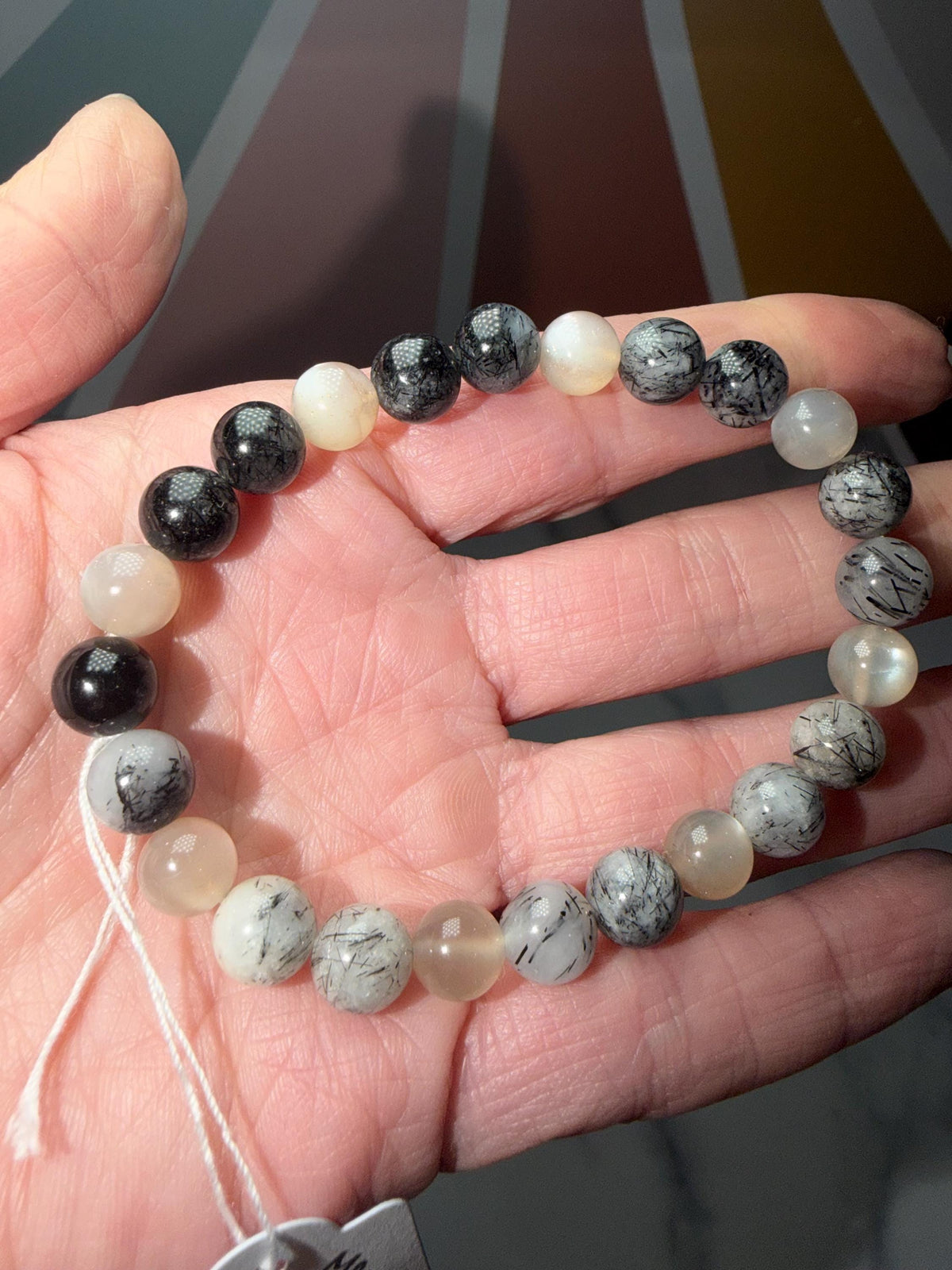 Moonstone and Tourmalated Quartz Stretch Beaded Bracelet, Intuition Protection Balance Jewelry (8.5mm)