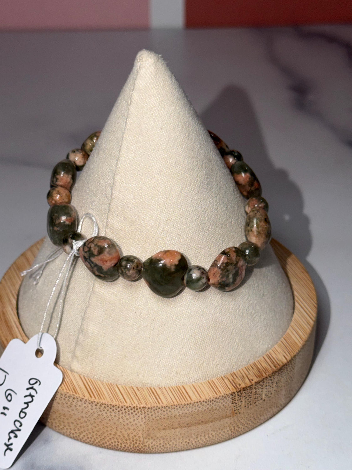 Orthoclase Heart Stretch Beaded Bracelet, Love Calm Emotional Balance Gemstone Jewelry